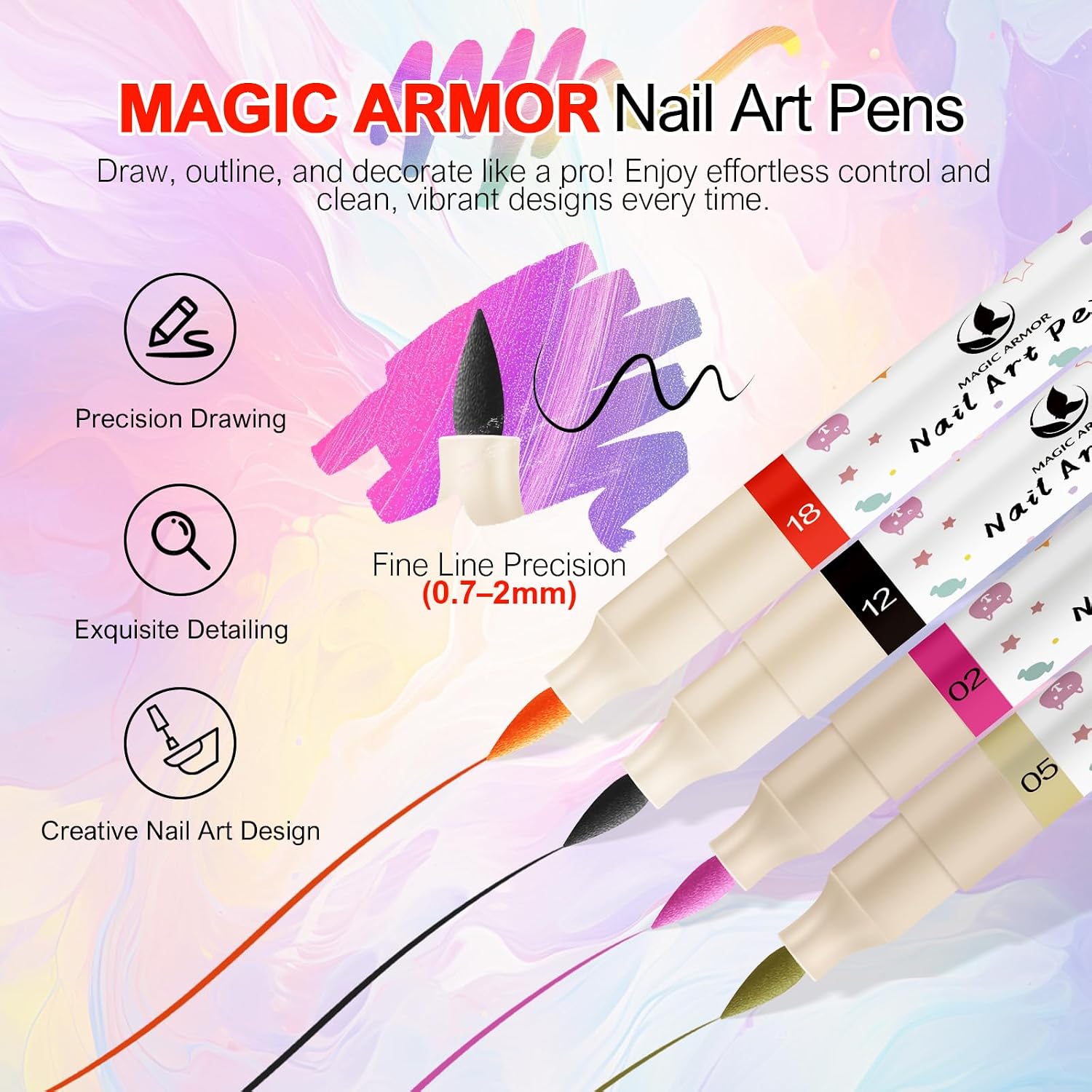 Detalle de 12 Farben Nagelkunst Stift-Set für DIY Nail Art – Graffiti- & Malstifte Marker mit Liner & Punktierstift (12-teilig)