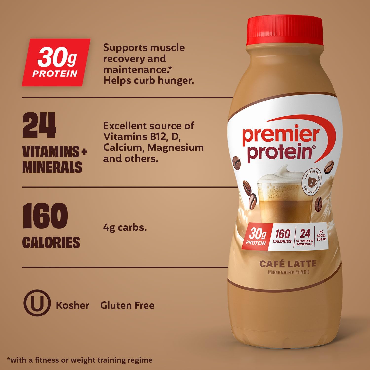 Detalle de Premier Protein 71788 +Energy Café Latte Protein Shake, 30g, 12-Pack