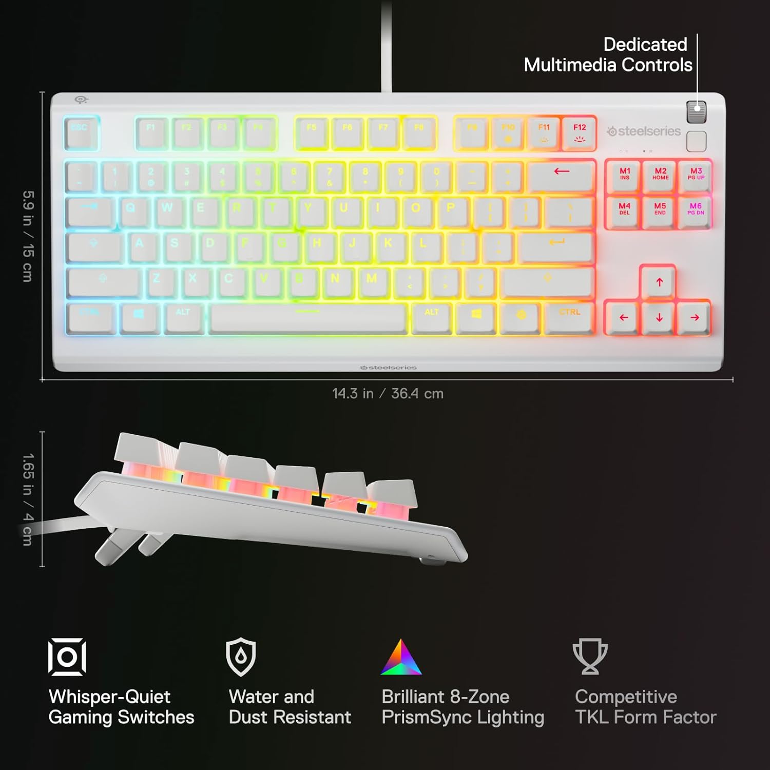 Thumbnail 2 de SteelSeries Apex 3 TKL White RGB Gaming Keyboard (Tenkeyless) with 8-Zone Illumination