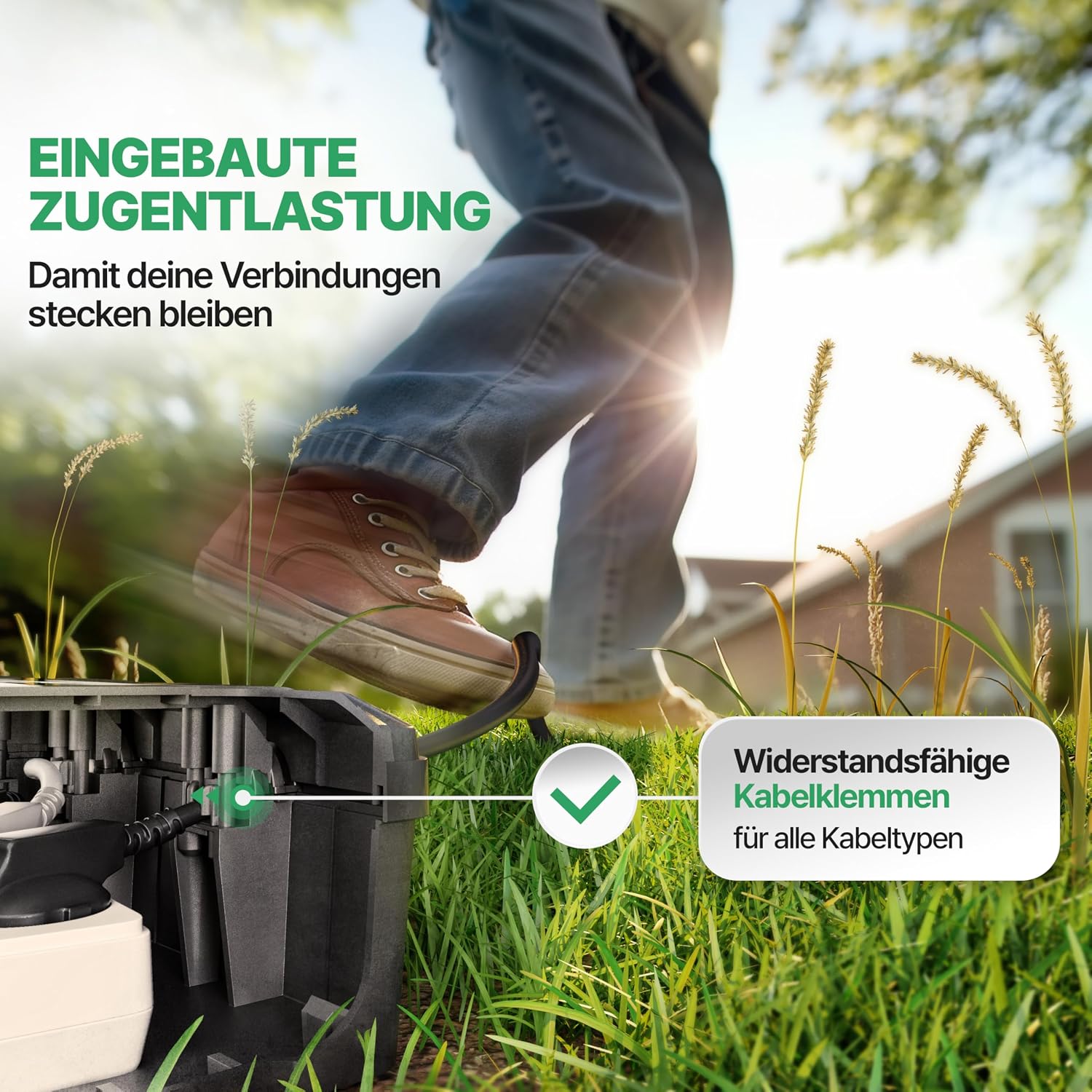 Detalle 2 de Adlerfokus wasserdichte Kabelbox IP54 „Das Original“ – Outdoor-Sicherheitsbox für Steckerschutz