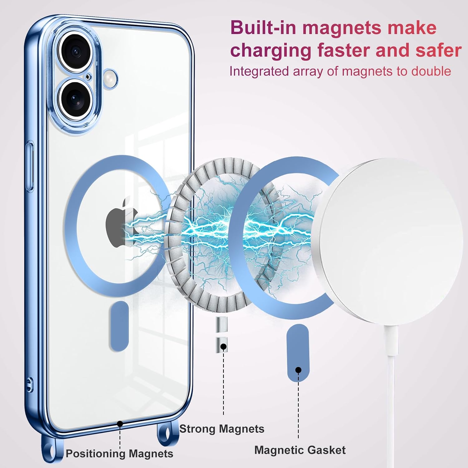Detalle 2 de Oelrstfe Cover magnetica trasparente con cordino per iPhone 17: protezione, stile e ricarica senza fili
