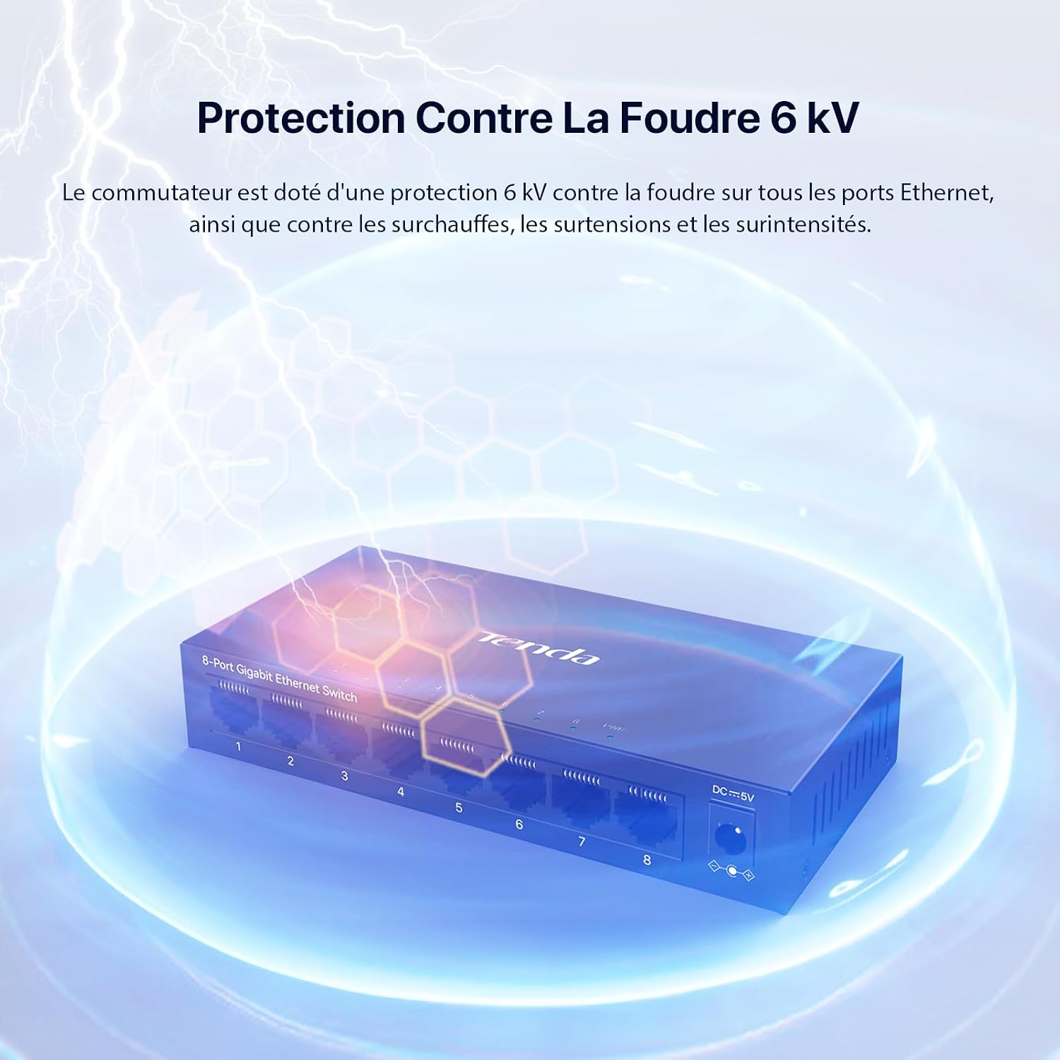 Detalle de Tenda TEG1008M — Switch Ethernet Gigabit 8 ports RJ45 (Plug-and-Play) avec QoS et IGMP Snooping