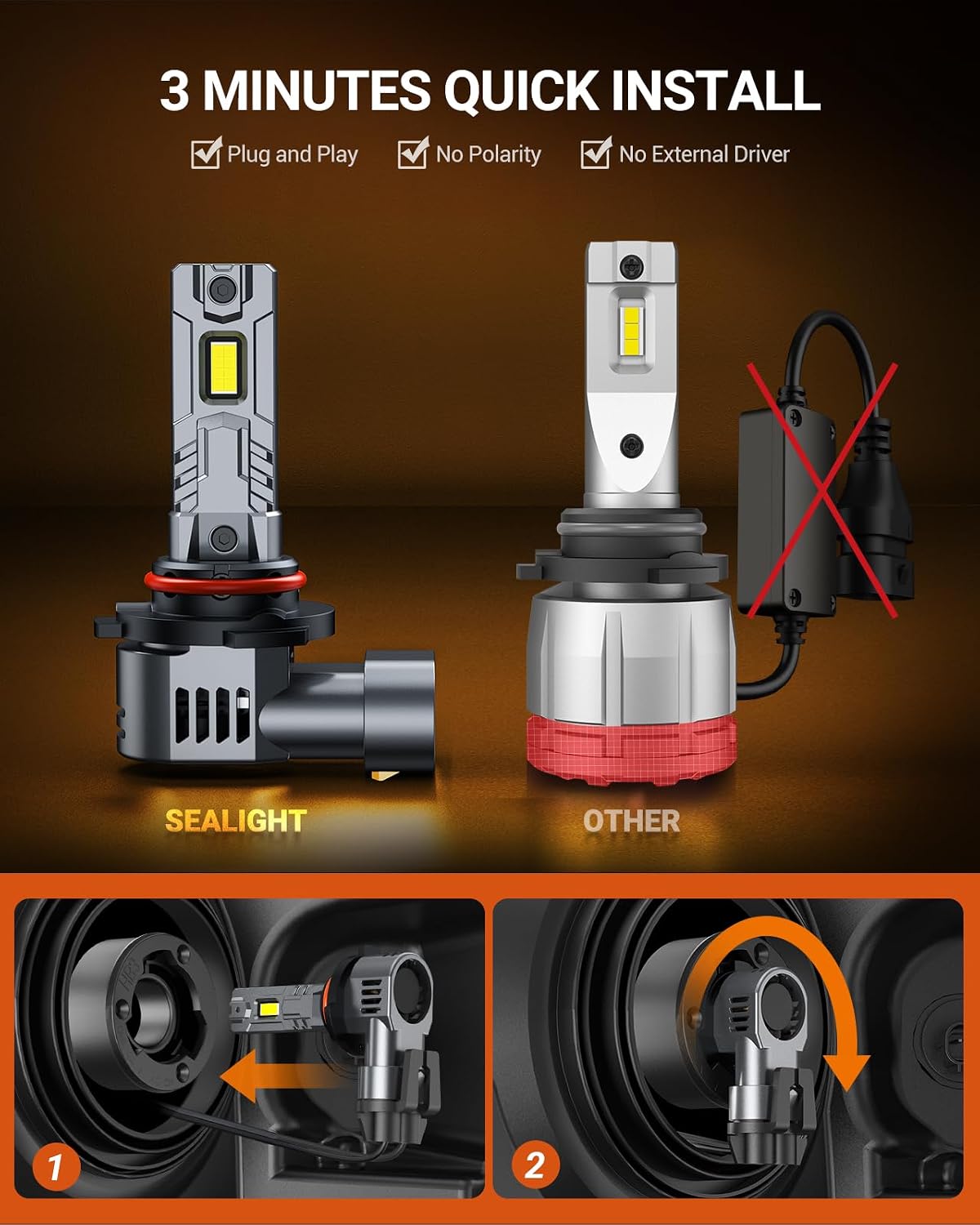 Thumbnail 3 de SEALIGHT S2S 9005/HB3 & 9006/HB4 LED Bulbs 4-Pack – 140,000LM, 6500K with Cooling Fans