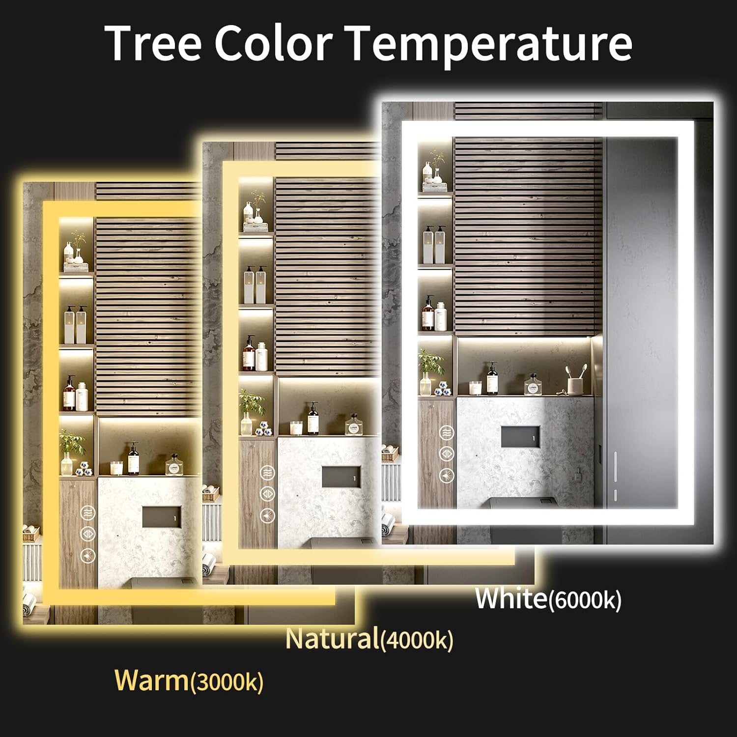 Detalle de LED Bathroom Mirrors 28"x36" with Front & Backlit Lighting, Anti-Fog, Dimmable 3-Color Temperatures