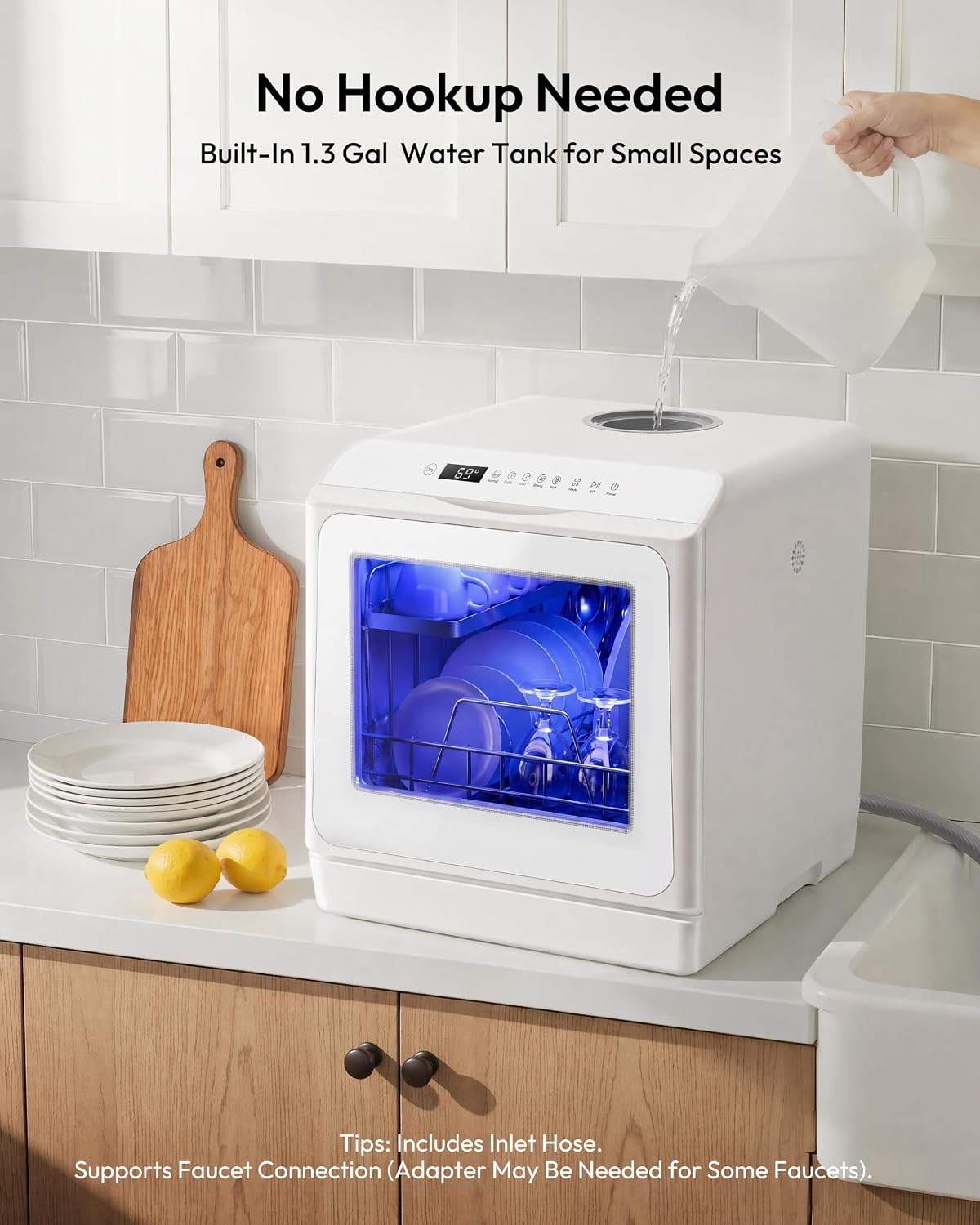 Thumbnail 3 de EUHOMY Countertop Dishwasher, 6 Programs, Dual Spray Arms, 5L Tank