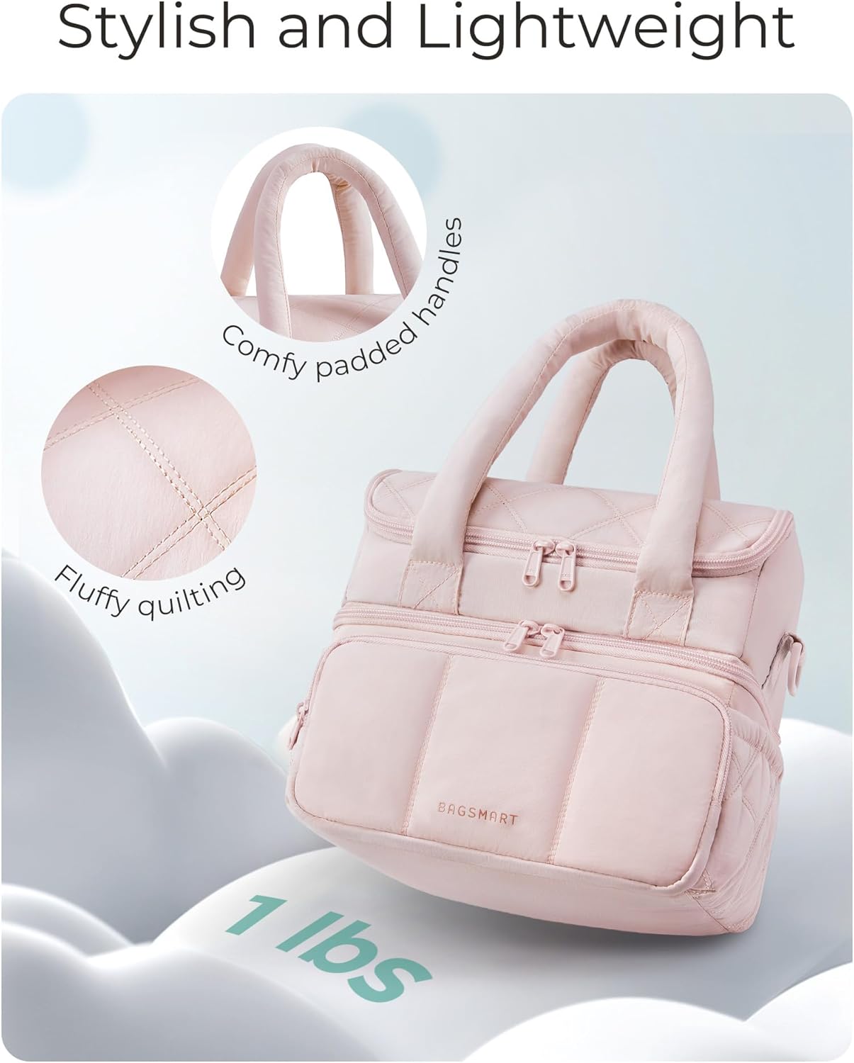 Thumbnail 2 de BAGSMART Double Deck Insulated Lunch Bag for Women (Quilted Puffer, Leakproof Cooler Tote) — Camel