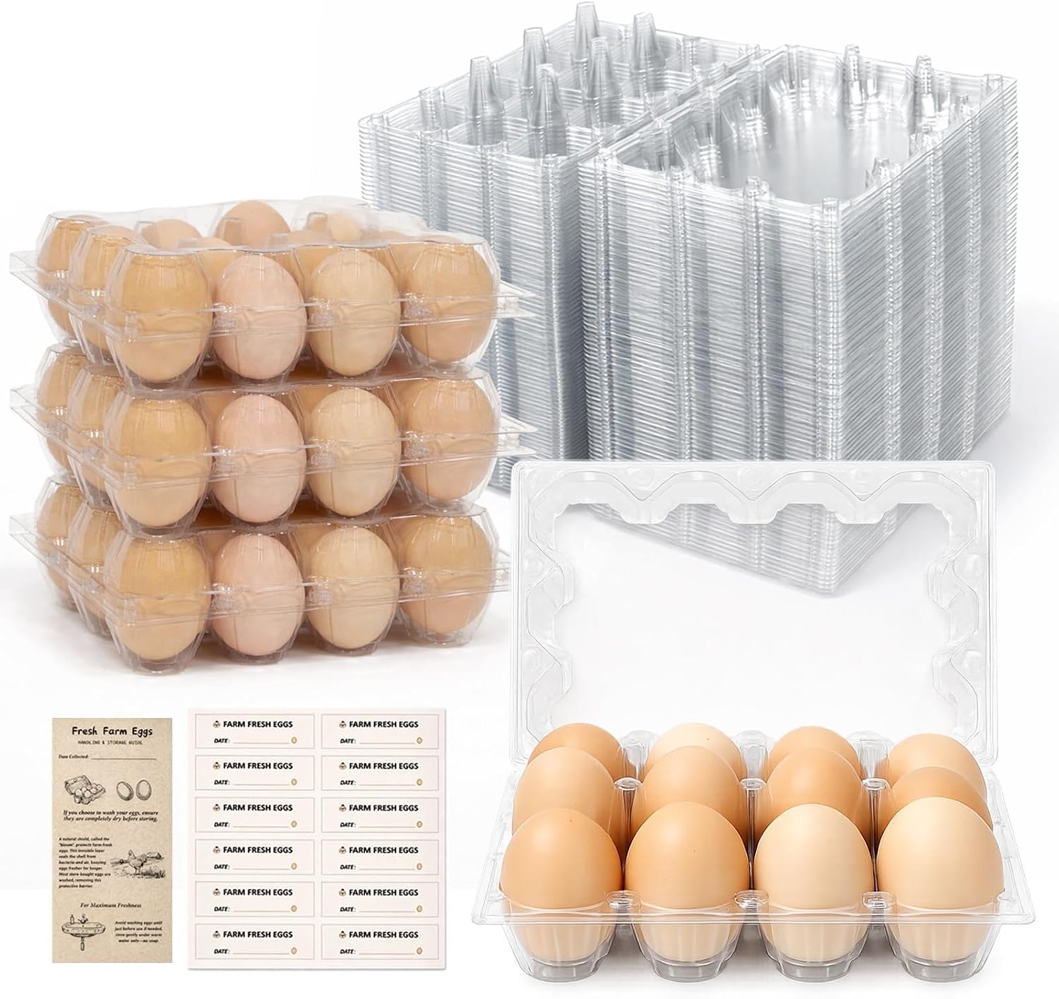 Detalle de WIKDAY 100-Pack 12-Count Clear Reusable Plastic Egg Cartons