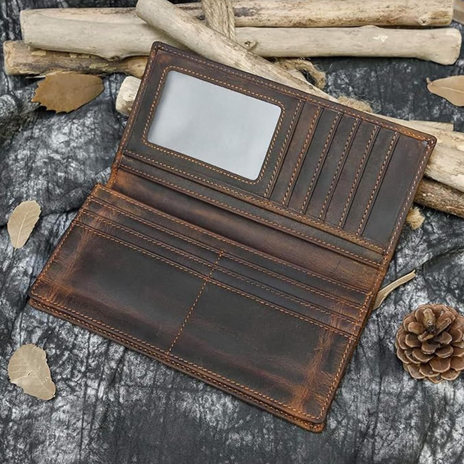 Detalle 2 de LUUFAN men's leather long wallet with 11 card slots