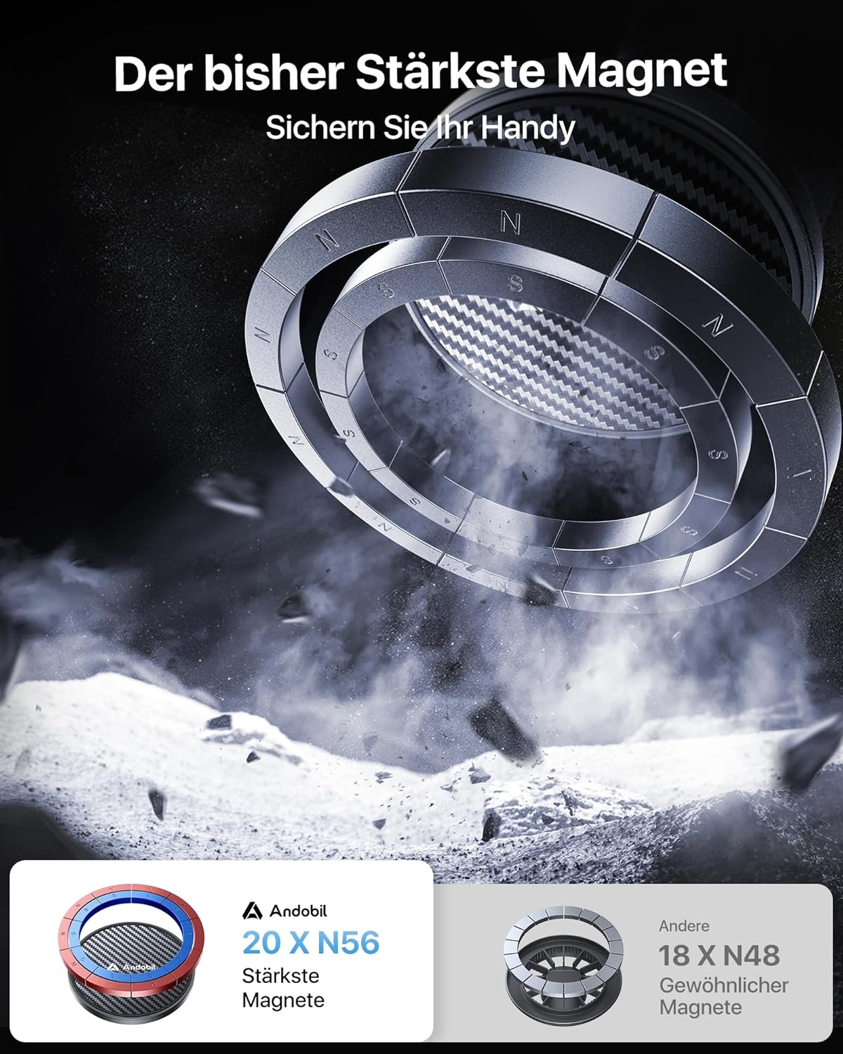 Detalle 2 de andobil Handyhalterung Auto MagSafe mit 20x N56 Magneten