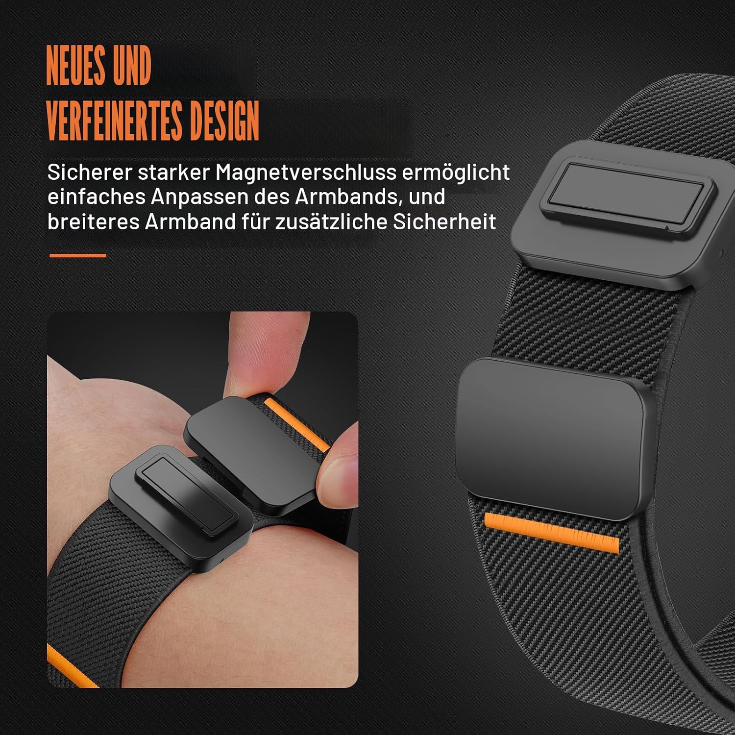Detalle 2 de 22mm Nylon Watch Armband für Garmin Fenix 5/6/7/8 47mm und Forerunner 965 – elastisch, magnetisch verstellbar, schwarz