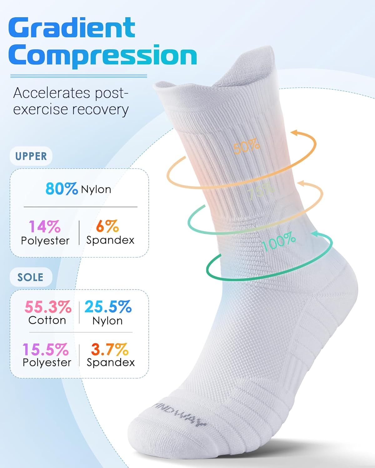 Thumbnail 5 de Findway 3 Pairs Compression Running Socks (Moisture-wicking, Anti-blister, Cushioned) for Men & Women