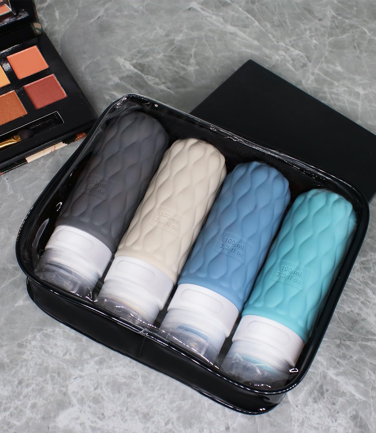 Detalle de Lericttor 4-tlg. Silikon Reiseflaschen-Set 100 ml mit Etiketten – Tropfsicher, wiederbefüllbar