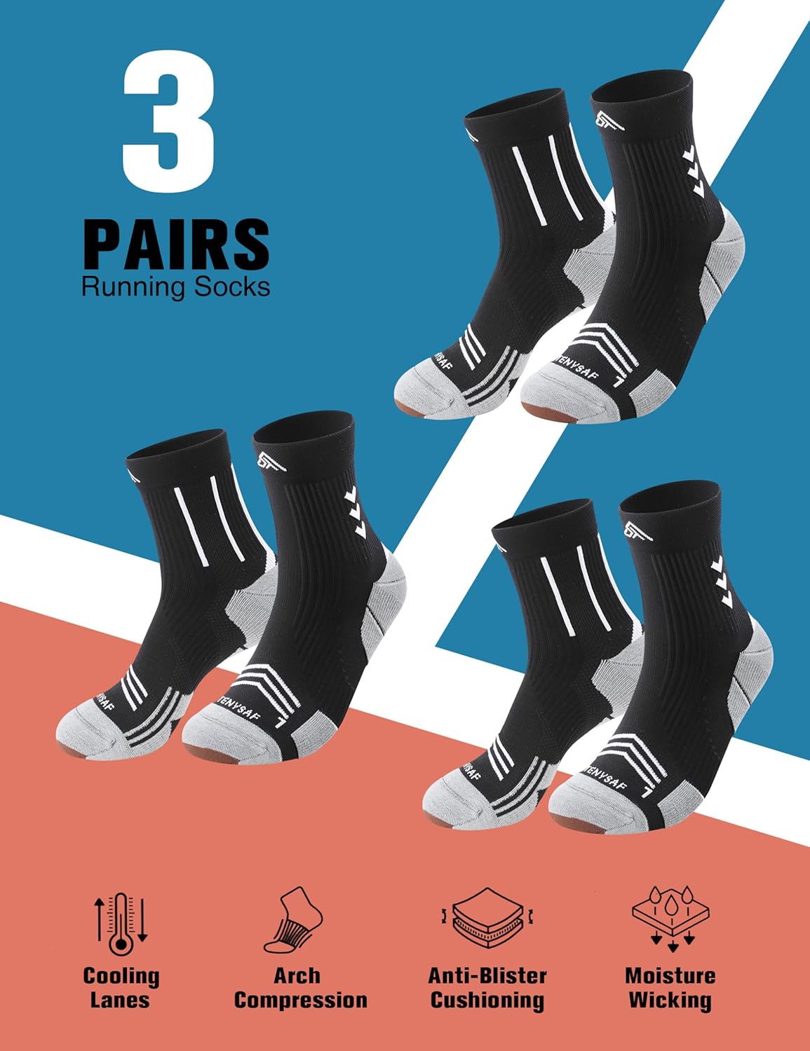 Thumbnail 4 de Lounwee Compression Sport Running Socks: Arch Support Crew Socks for Running, Hiking, Cycling and More