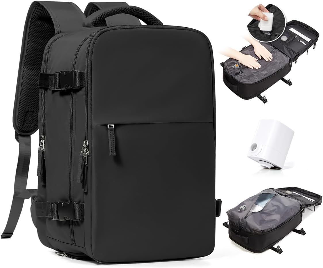 Detalle de BJLFS Zaino da viaggio con compressione sottovuoto e pompa portatile per bagaglio a mano (Ryanair/EasyJet) per laptop fino a 14”