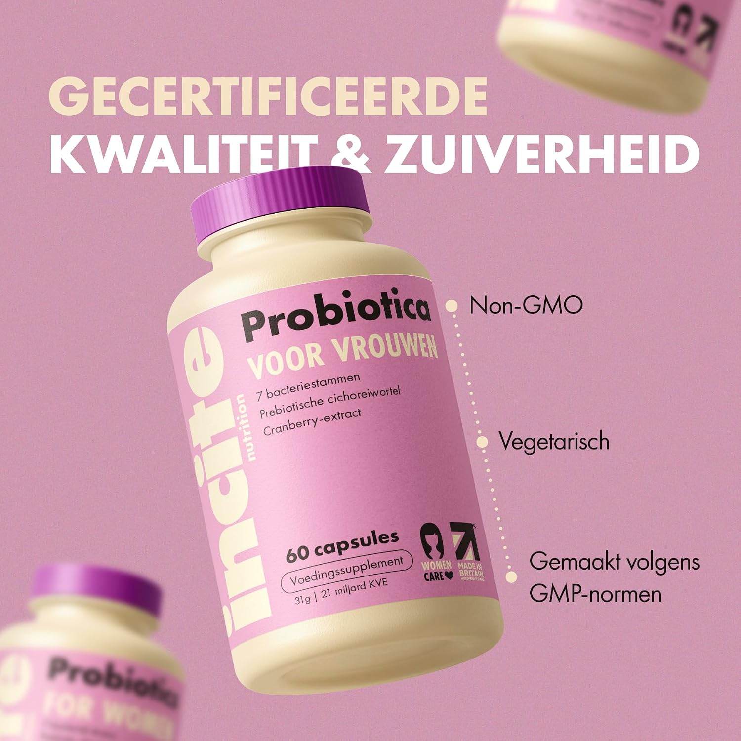 Detalle 2 de Incite Nutrition Probiotica voor Vrouwen met 21 miljard CFU, cranberry en prebiotica