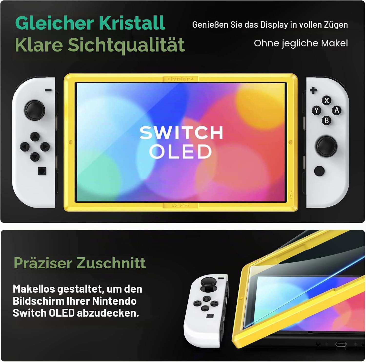 Detalle de iVoler 4er Panzer-Schutzglas für Nintendo Switch OLED (7 Zoll, 2021) mit Positionierhilfe