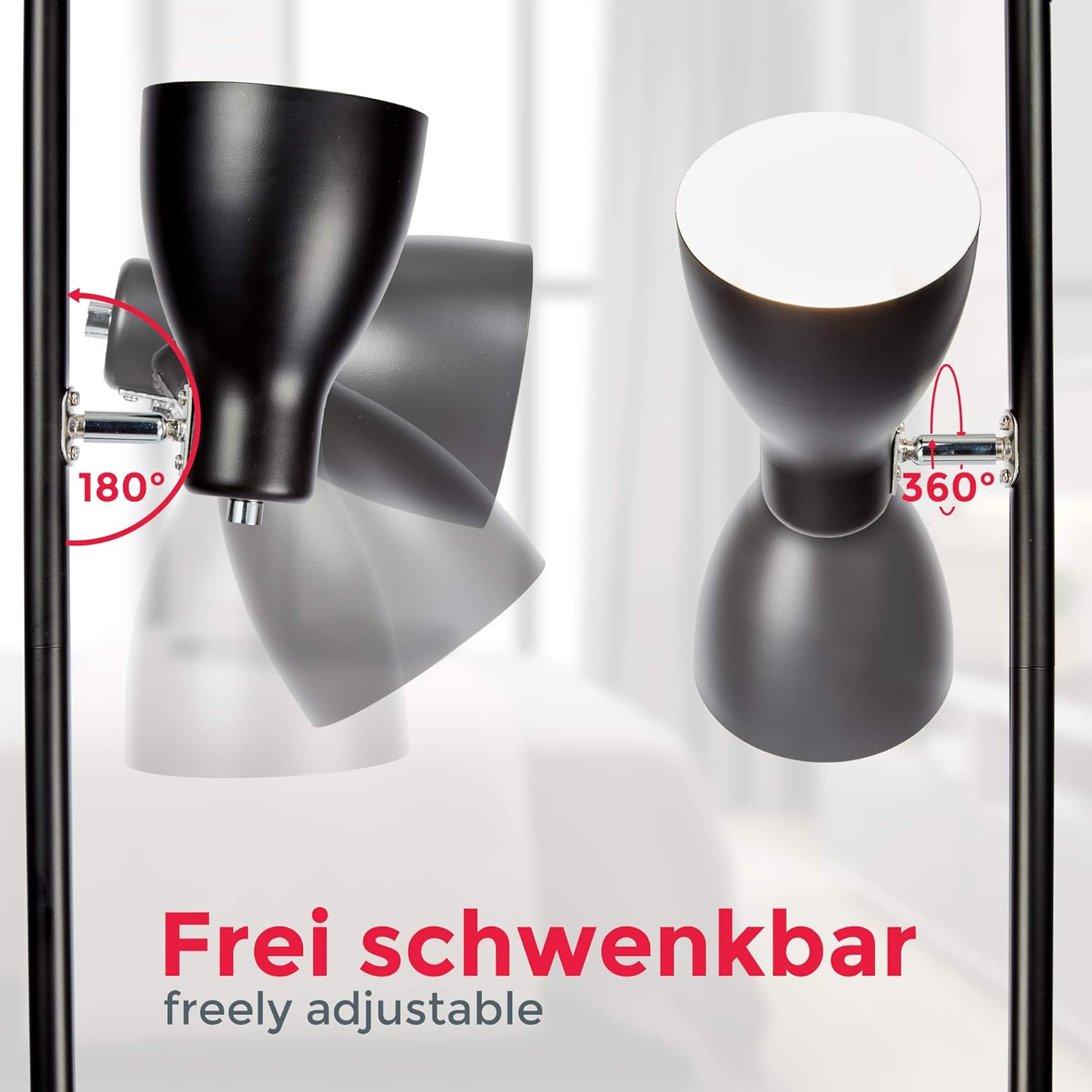 Thumbnail 2 de B.K.Licht Stehlampe Vintage mit Fußtaster – schwenkbar, E27, 3-flammig, 166,5 x 22 cm, Schwarz
