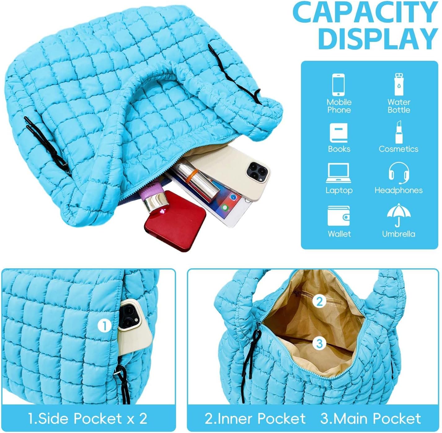 Thumbnail 4 de Bagtopia Puffer Tote Bag, Large Quilted Puffer Tote — Lightweight, Soft Shoulder Bag for Work, Gym and Travel