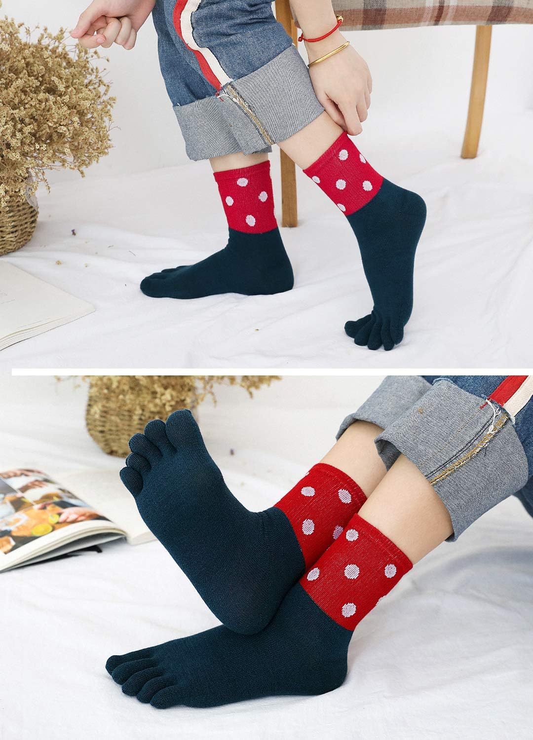 Detalle de Chaussettes à doigts pour femme – 5 doigts en coton, respirantes et confortables (4/5 paires)