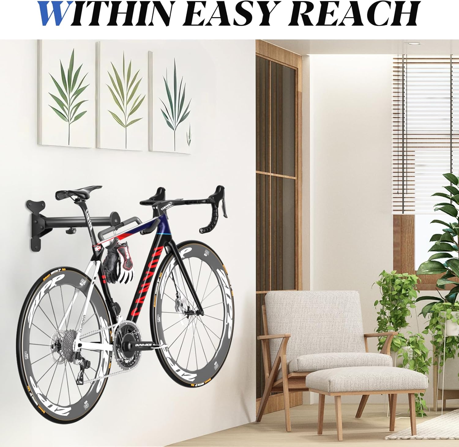 Thumbnail 6 de WELDUN Bike Wall Mount with Foldable Rack & Helmet Hook – Adjustable 21–30 cm Storage for Up to 30 kg