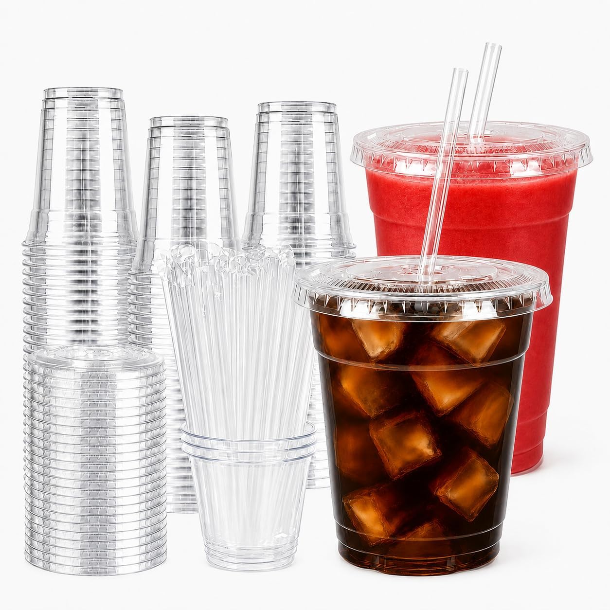 Detalle de ZZTDSD YCX Clear PET Cups, 12/16/20 oz with Flat Lids and Straws