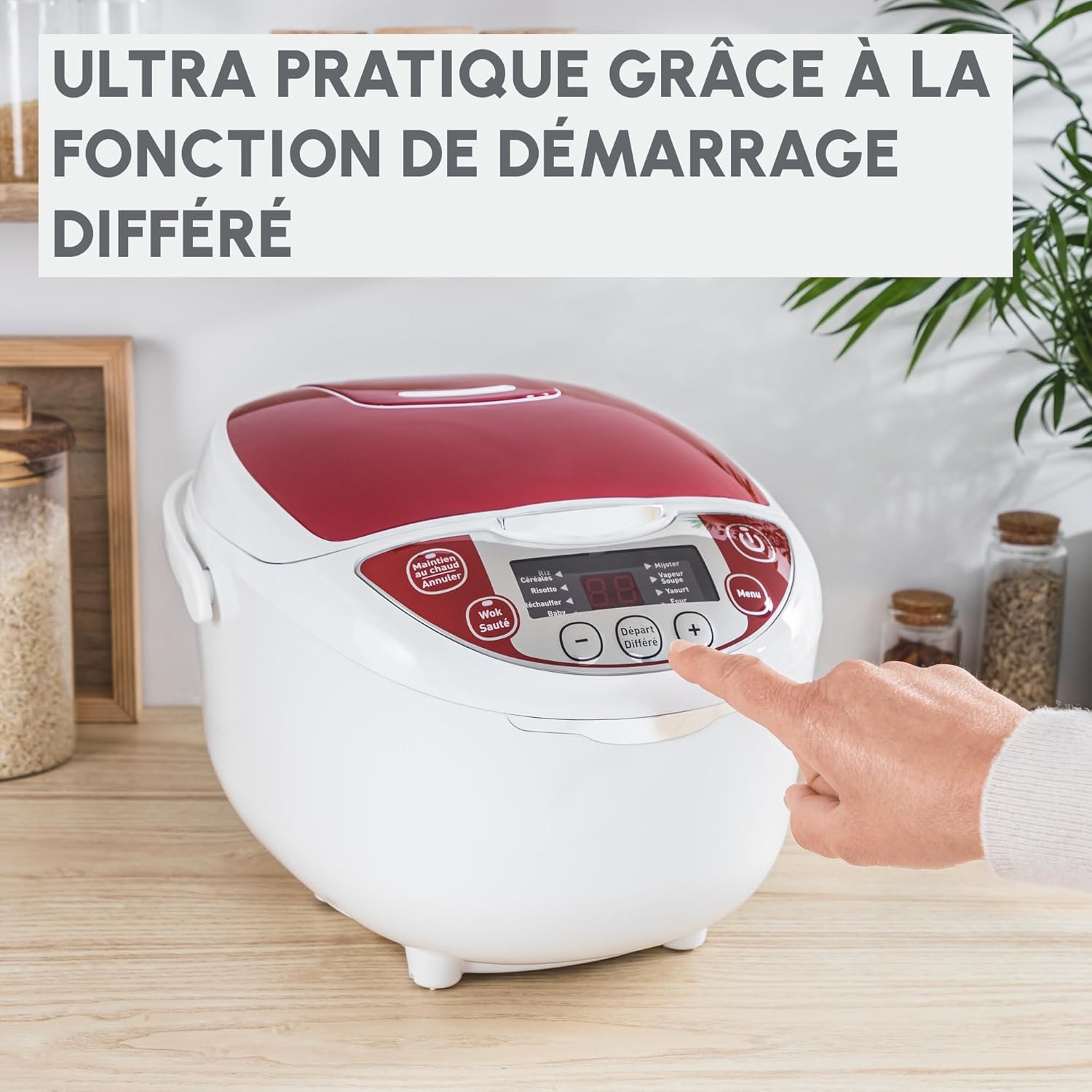 Detalle 2 de Moulinex Multicuiseur électrique MK7051F1 — 12 fonctions, rouge et blanc