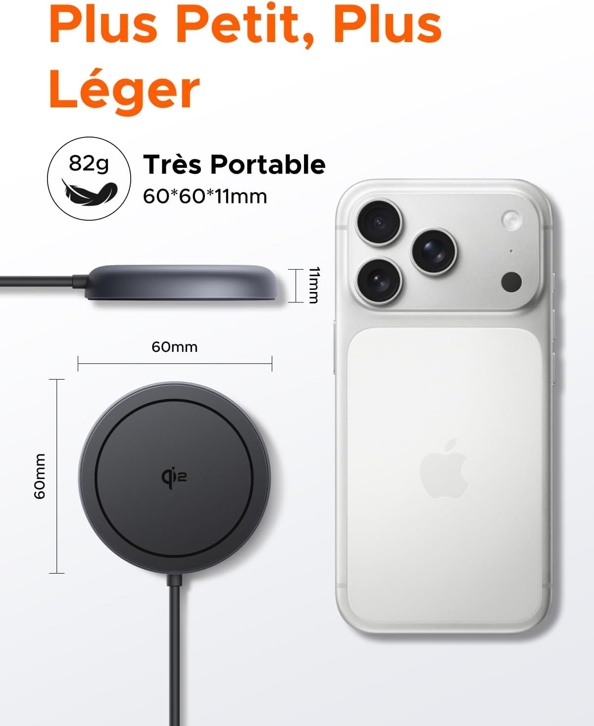 Thumbnail 5 de UGREEN Zapix Chargeur Induction MagSafe Qi2 15W – Compatible iPhone 12 à 17, câble 1,5 m (Lot de 1)