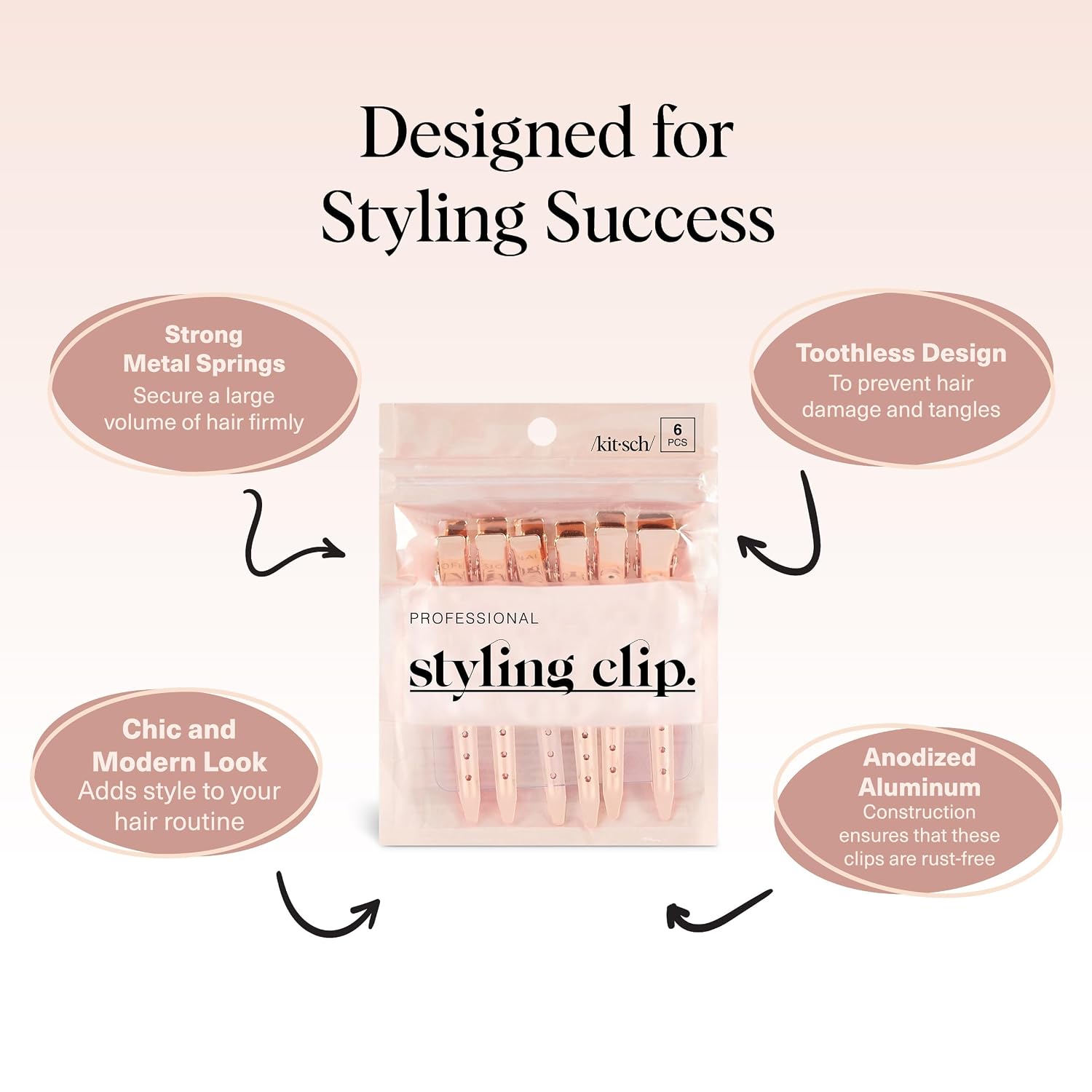 Thumbnail 3 de Kitsch Professional Alligator Clips - 3.5" Aluminum Duckbill Clips (Rose Gold, 6 Pcs)