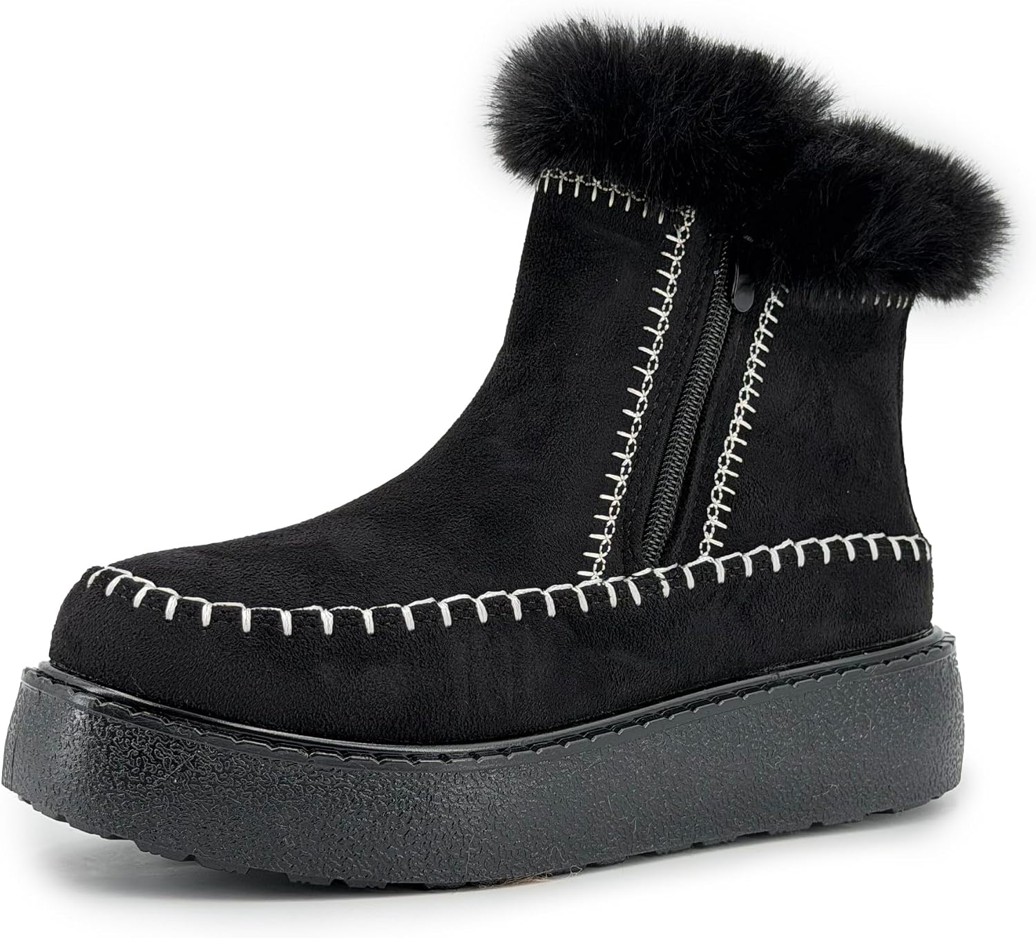 Detalle de JOMIX gevoerde winterlaarzen met bontkraag, zijrits en antislipzool