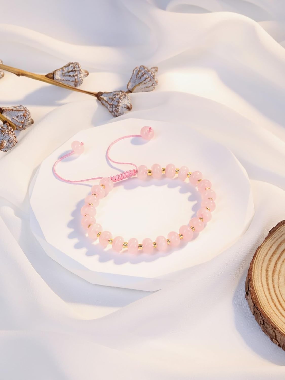 Detalle de JSDDE Healing Crystal Bracelet for Women and Girls: Colourful Rose Quartz Bead Necklace with Adjustable Fit