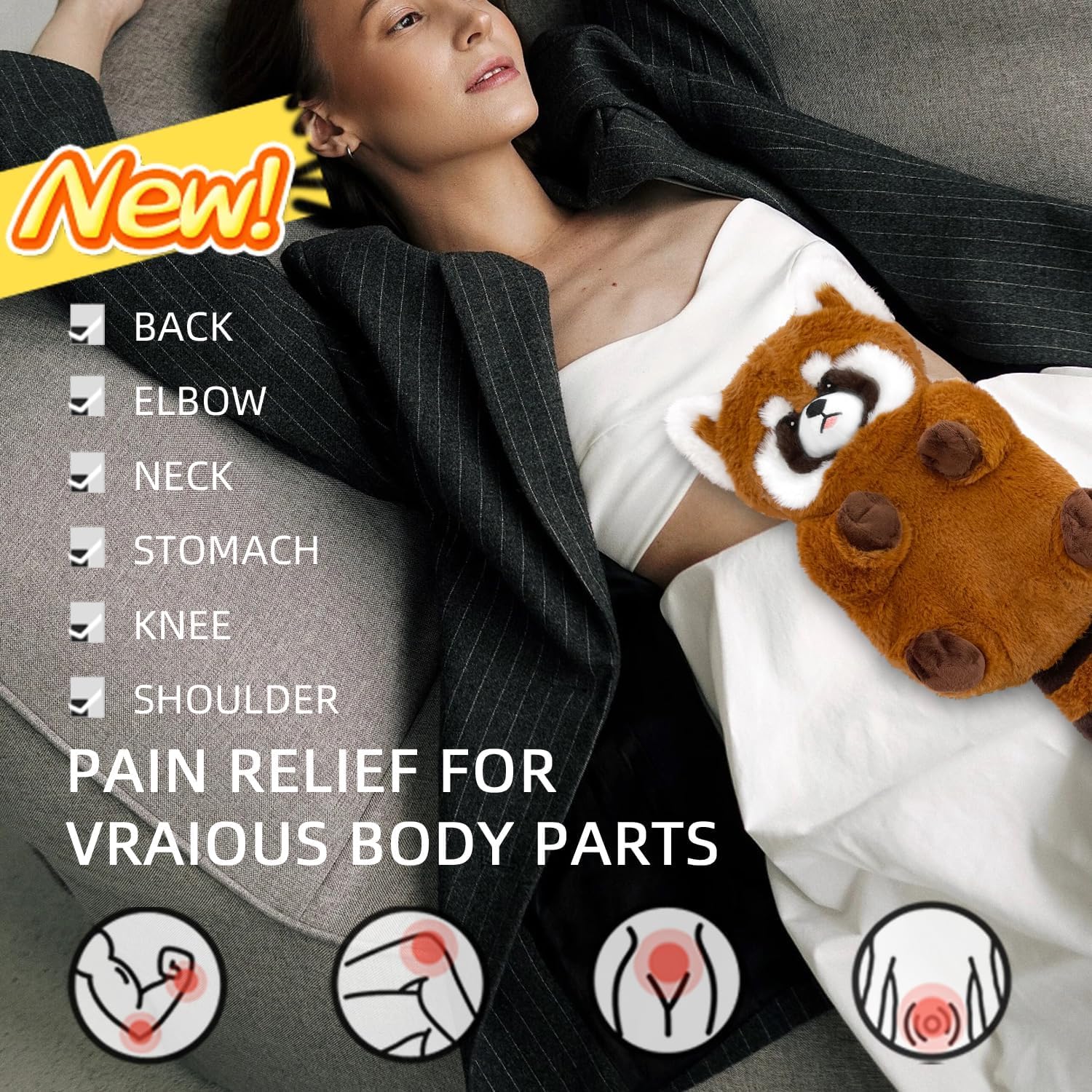 Detalle de Red Panda Wheat Bag Microwavable Heat Pad (Natural, Unscented) for Neck, Shoulders, Stomach & More – 43x20cm