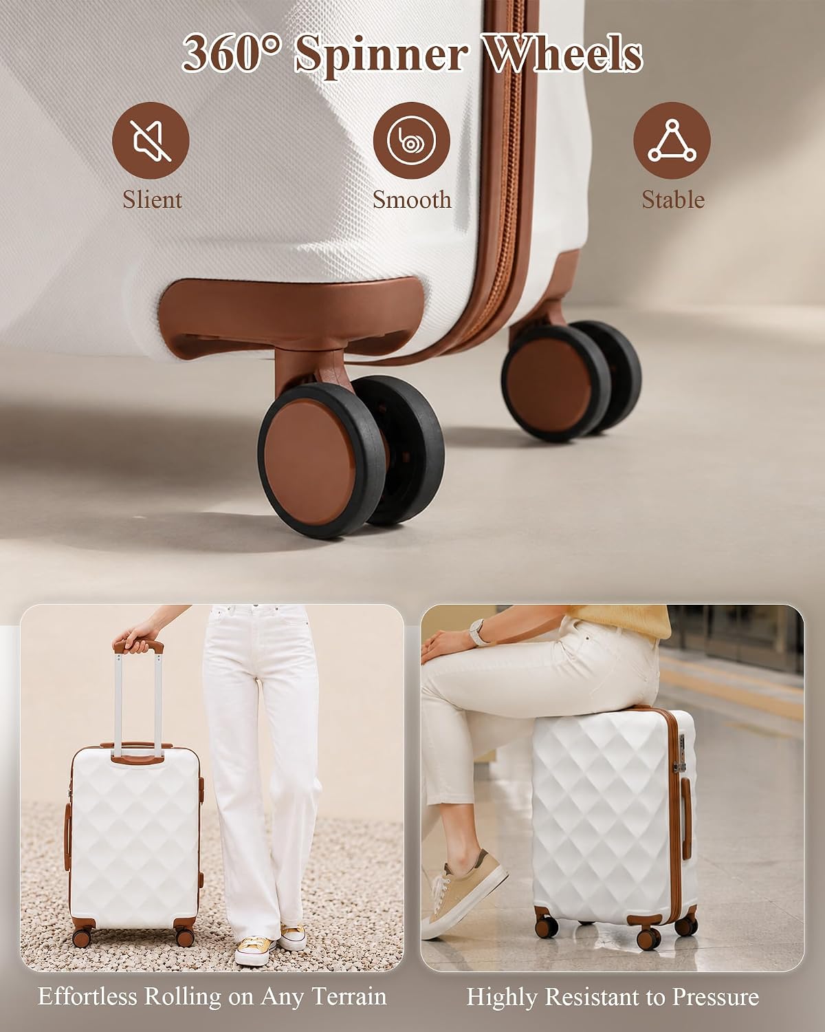 Detalle 2 de British Traveller Valigia Trolley 54CM 20'' ABS+PC con Ruote Girevoli, TSA e Lucchetto – Bianco