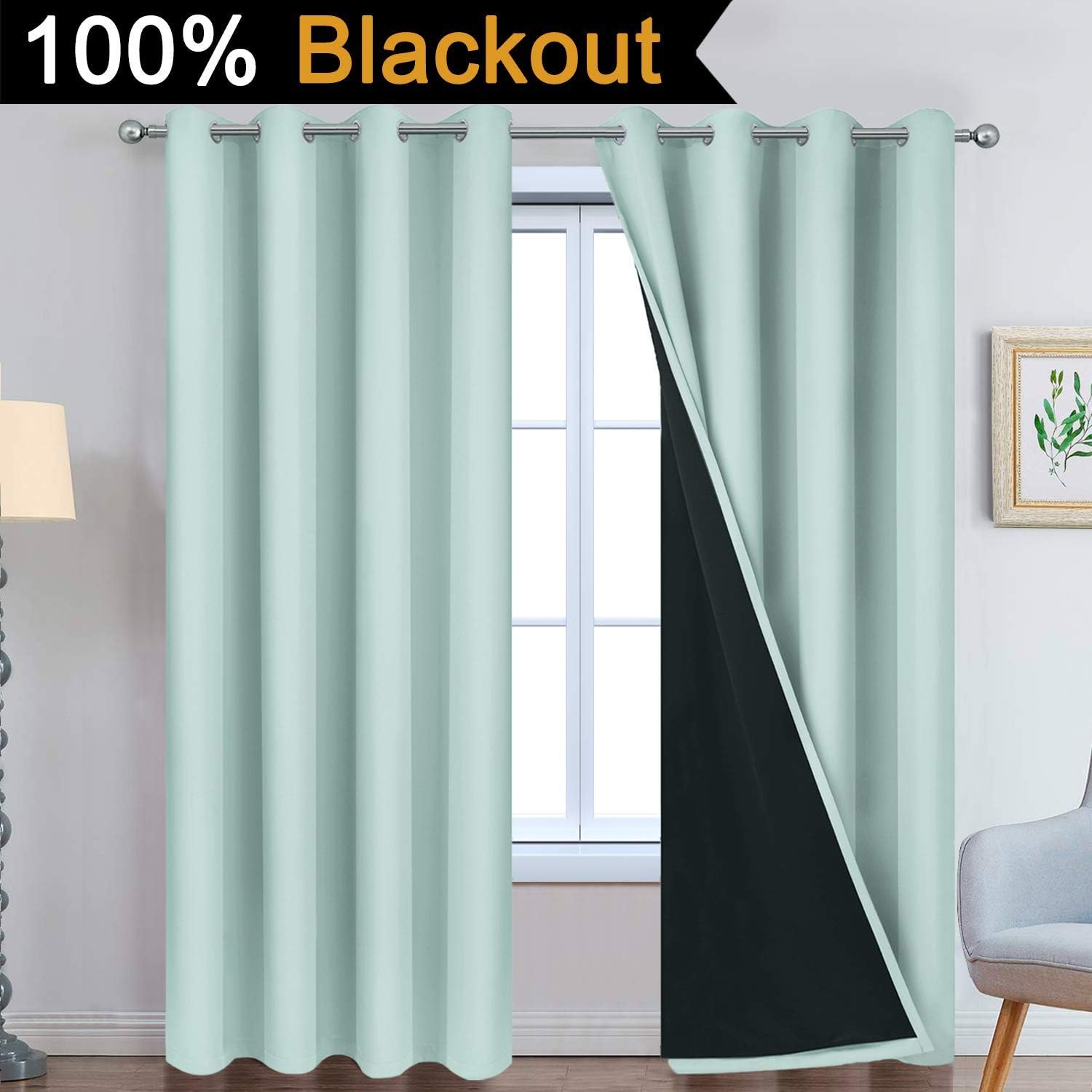 Thumbnail 1 de Yakamok 100% Blackout Curtains 52x84, Aqua 🪟
