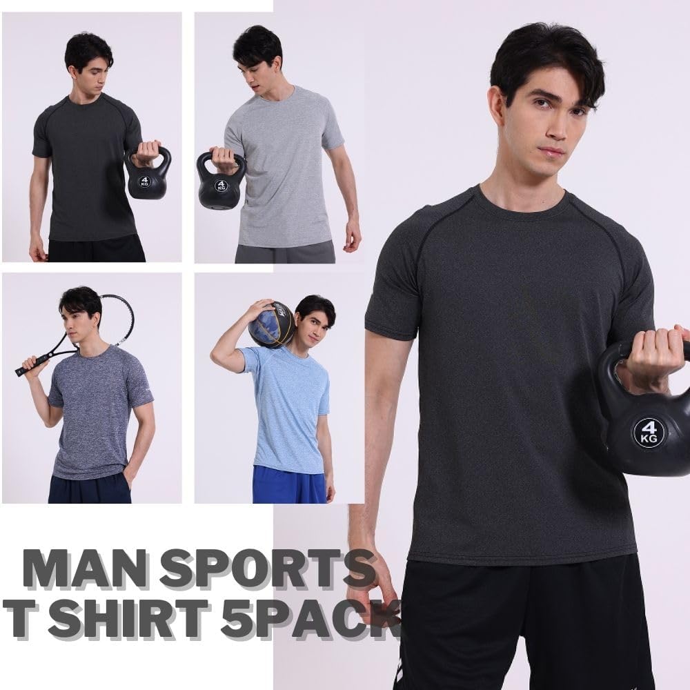 Detalle de fovdtaa Herren-T-Shirt, kurzärmlig, Rundhals – atmungsaktives Sportoberteil im 5er-Set