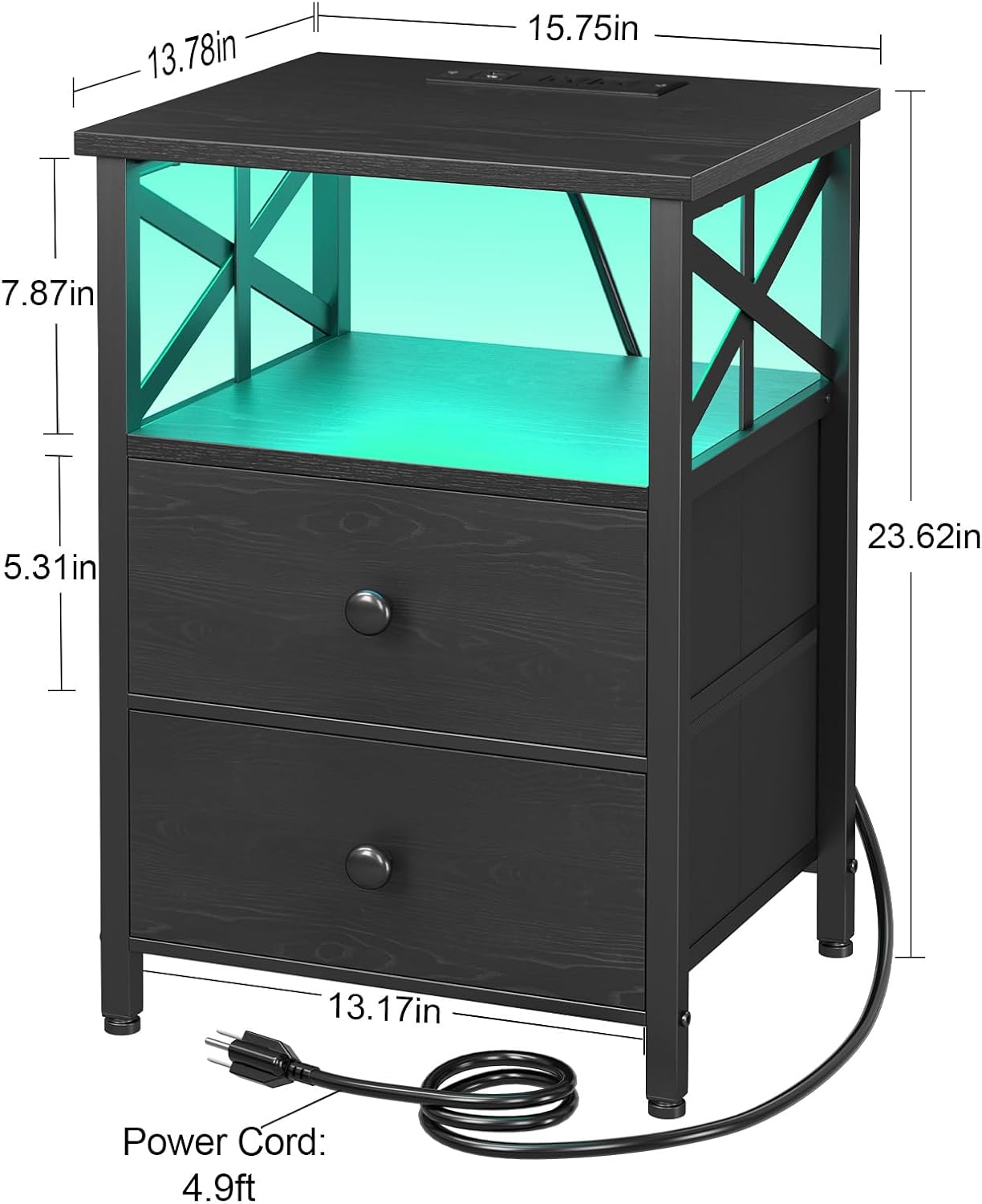 Detalle de AMHANCIBLE HET052 LED Nightstand Set of 2 with Charging Station