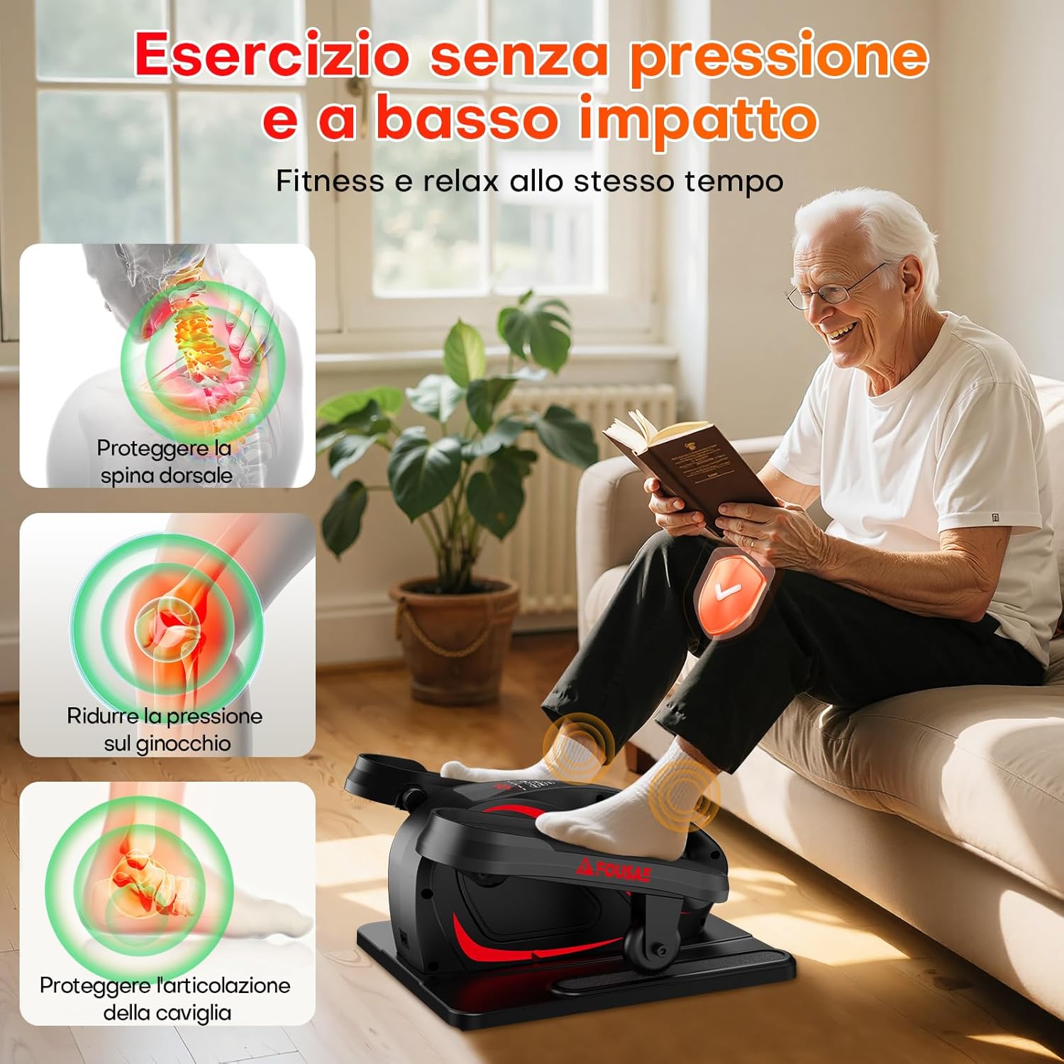 Detalle de FOUSAE Ellittica elettrico 2-in-1 da scrivania, 15 velocità regolabili e telecomando