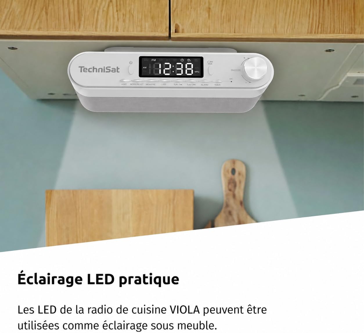 Detalle 2 de TechniSat Viola Radio de Cuisine encastrable – FM, Bluetooth et lampe de travail (blanc)