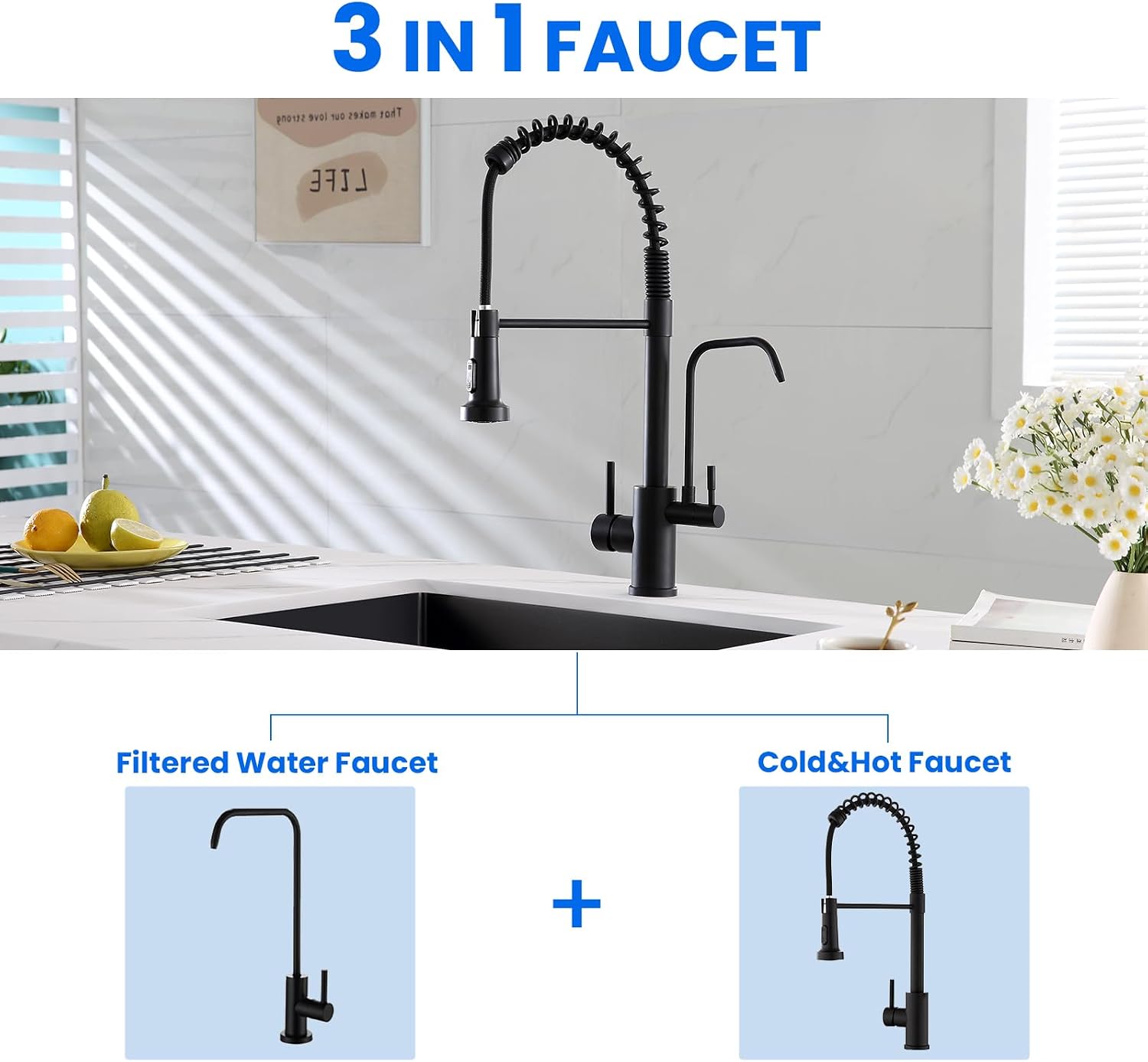 Detalle de POPFLY 3-in-1 kitchen faucet, stainless steel