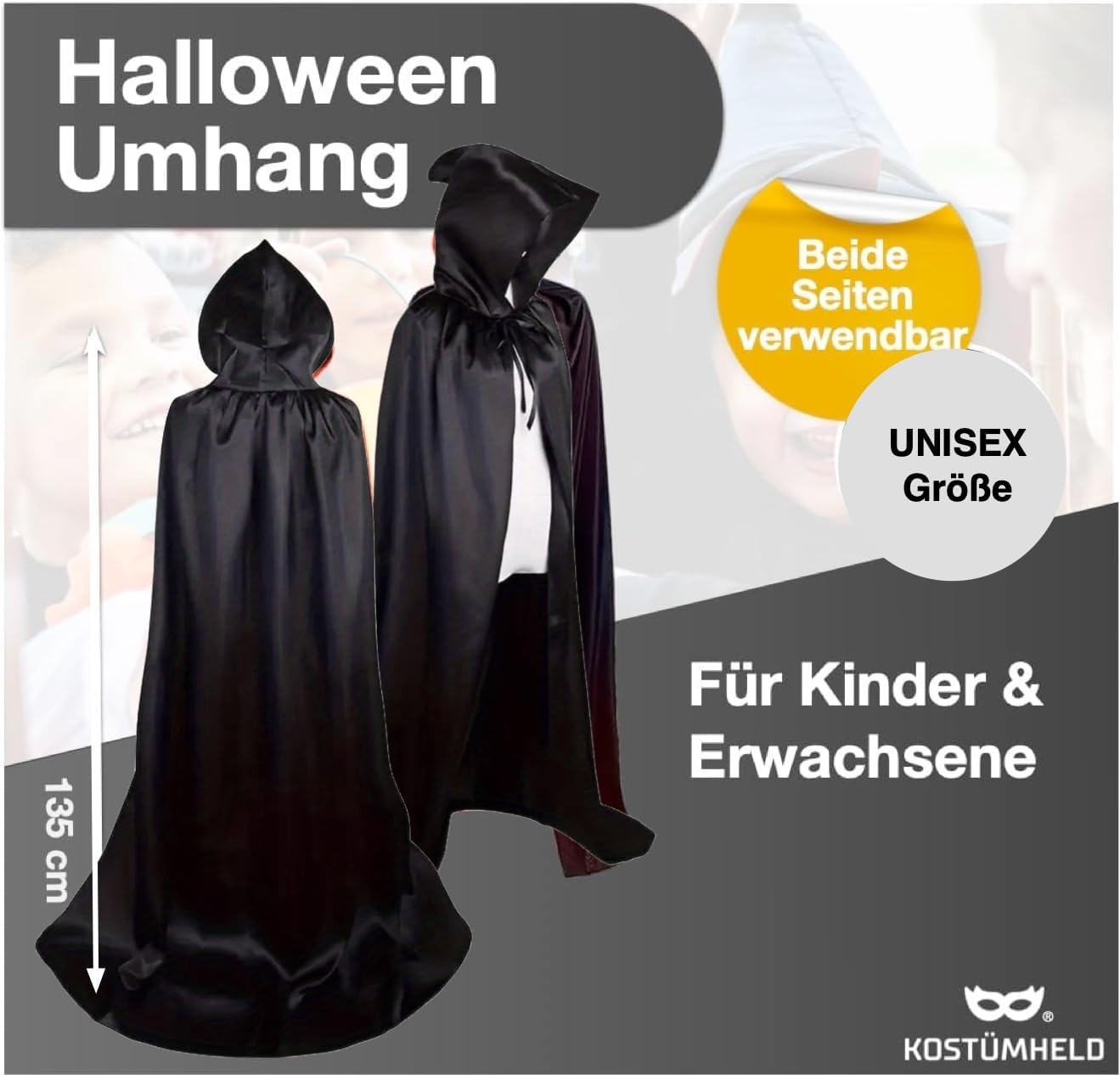 Thumbnail 2 de TK Gruppe Umhang mit Kapuze Vampir 1 Stück 🎭