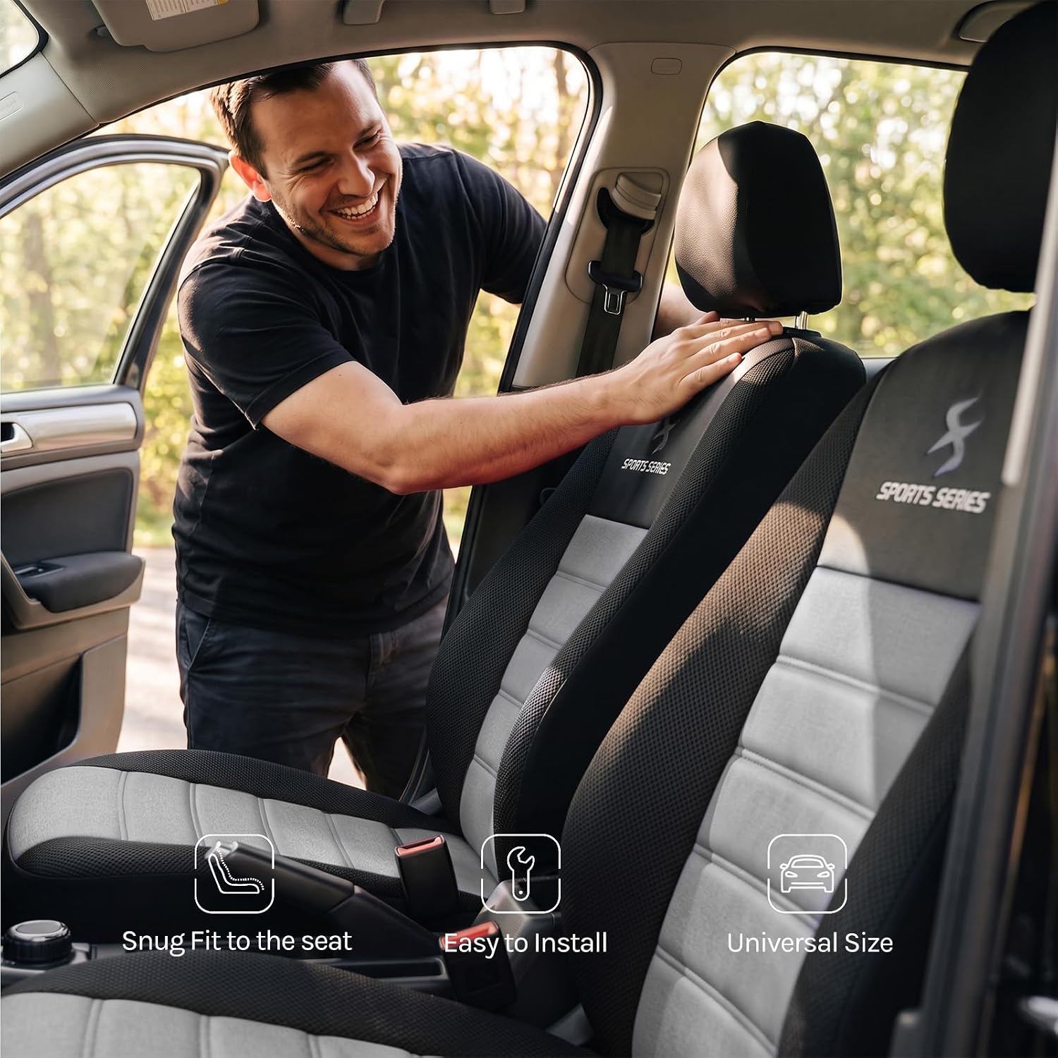 Thumbnail 5 de WOLTU Front Pair Car Seat Covers – Universal Black Polyester Protectors for Cars and Vans