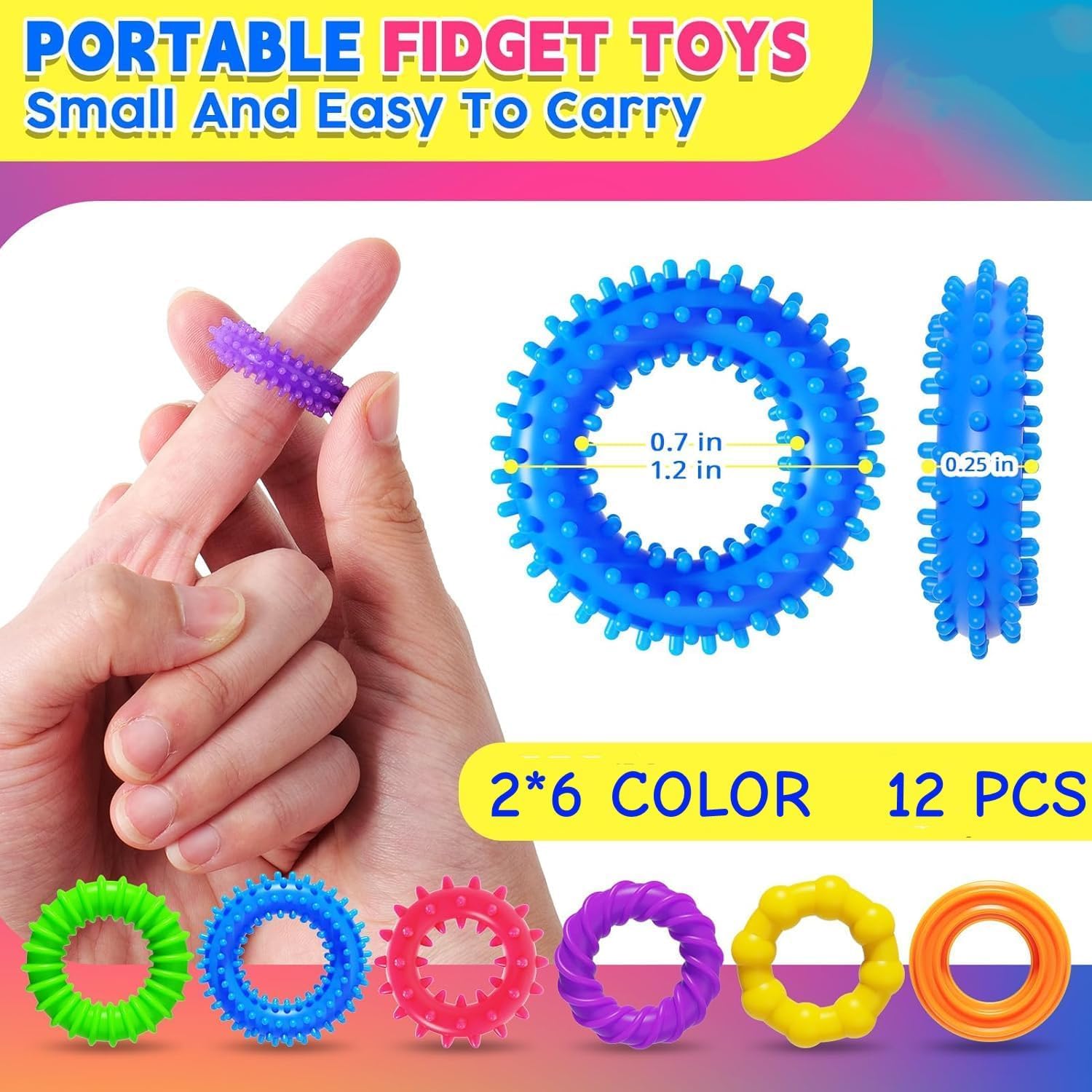 Detalle de JoyJoyful Fidget Ring Toys – 18 Stück sensorische Zappelringe zur Beruhigung für Kinder und Erwachsene