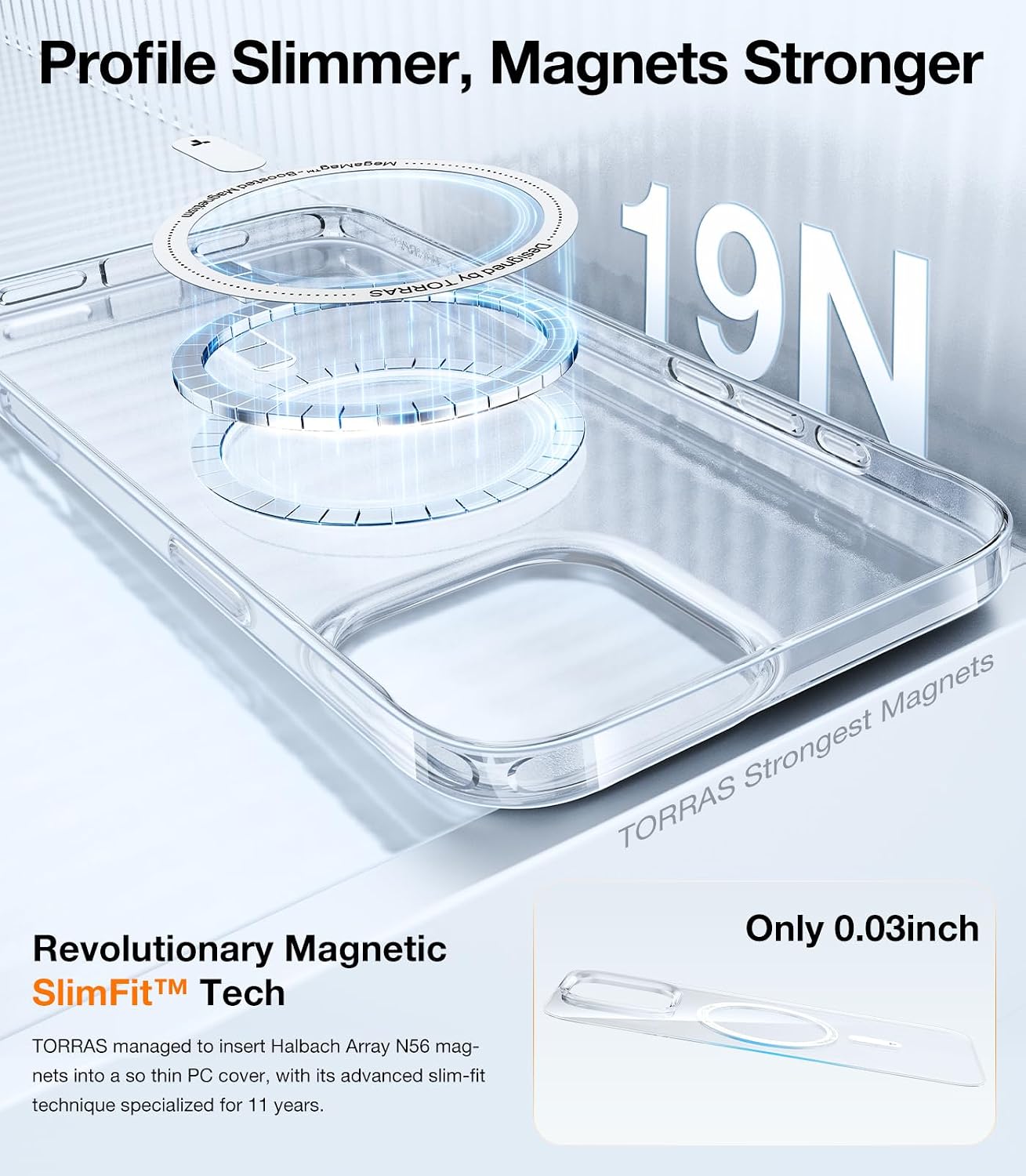 Detalle de TORRAS Magnetic Slim-Fit Case for iPhone 16 Pro Max (6.9 inch) with MagSafe – Ultra-Thin, Clear