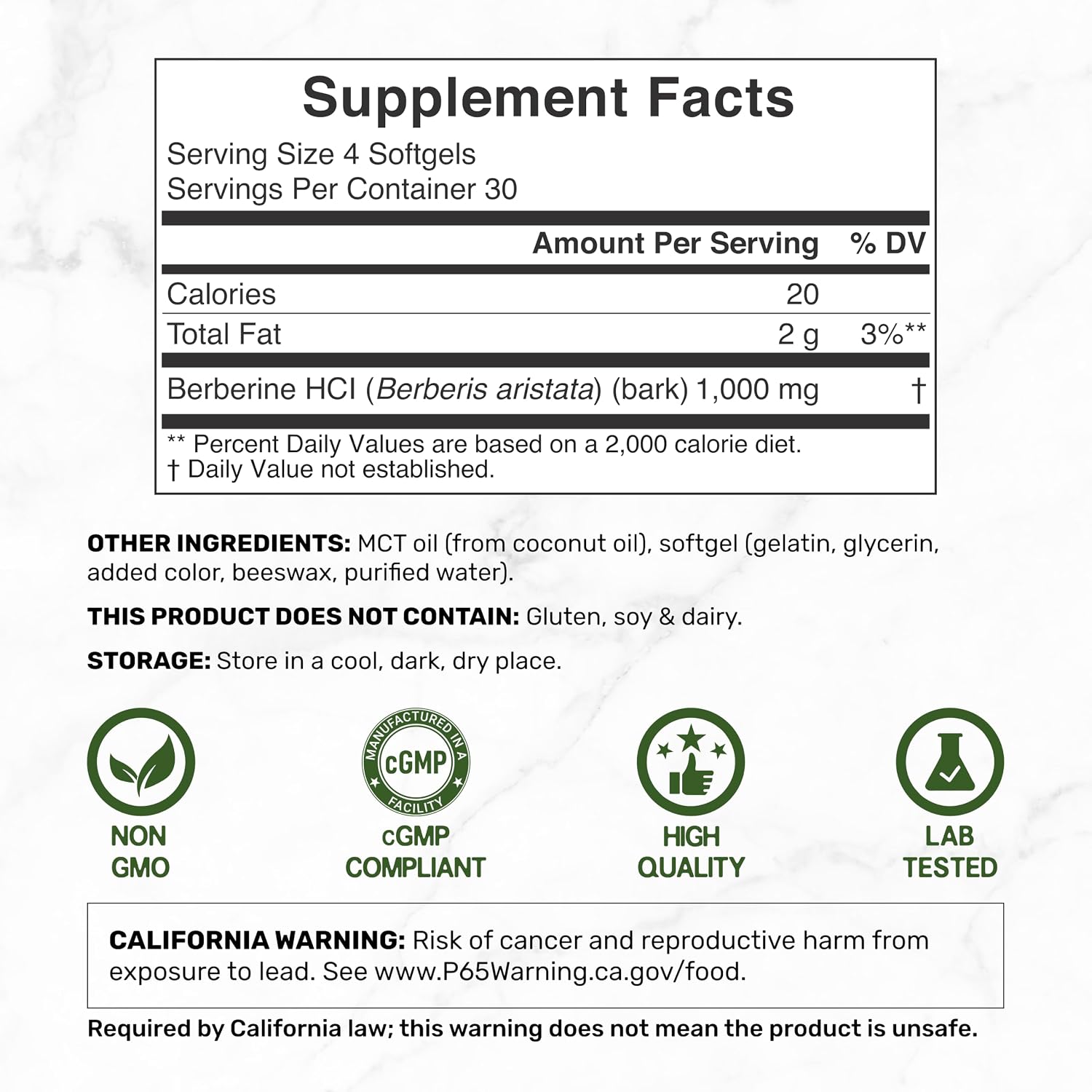 Detalle de Berberine supplement 1,000 mg per serving