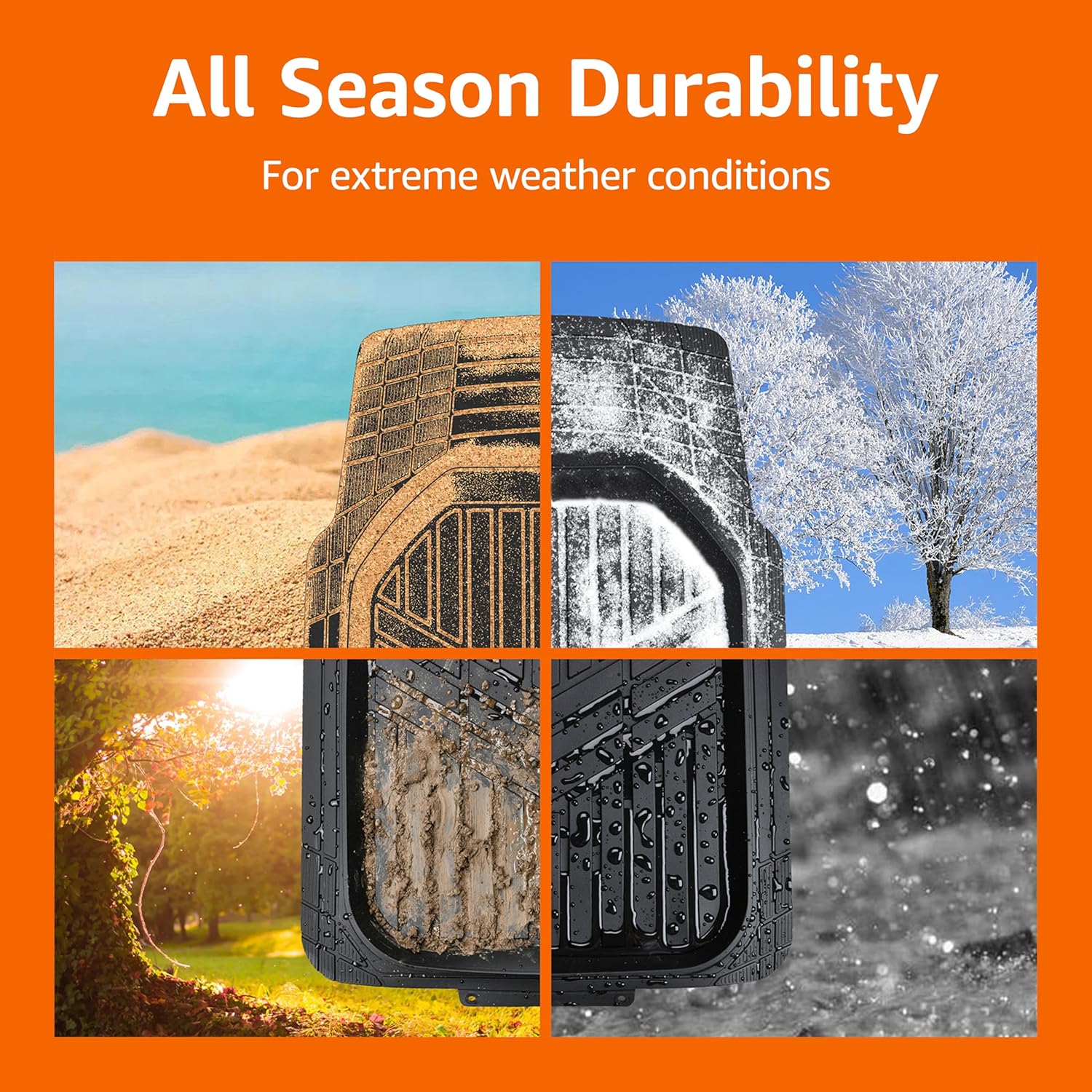 Detalle de Amazon Basics 3-Piece All-Season Heavy Duty Rubber Floor Mat for Cars, SUVs and Trucks (Black)
