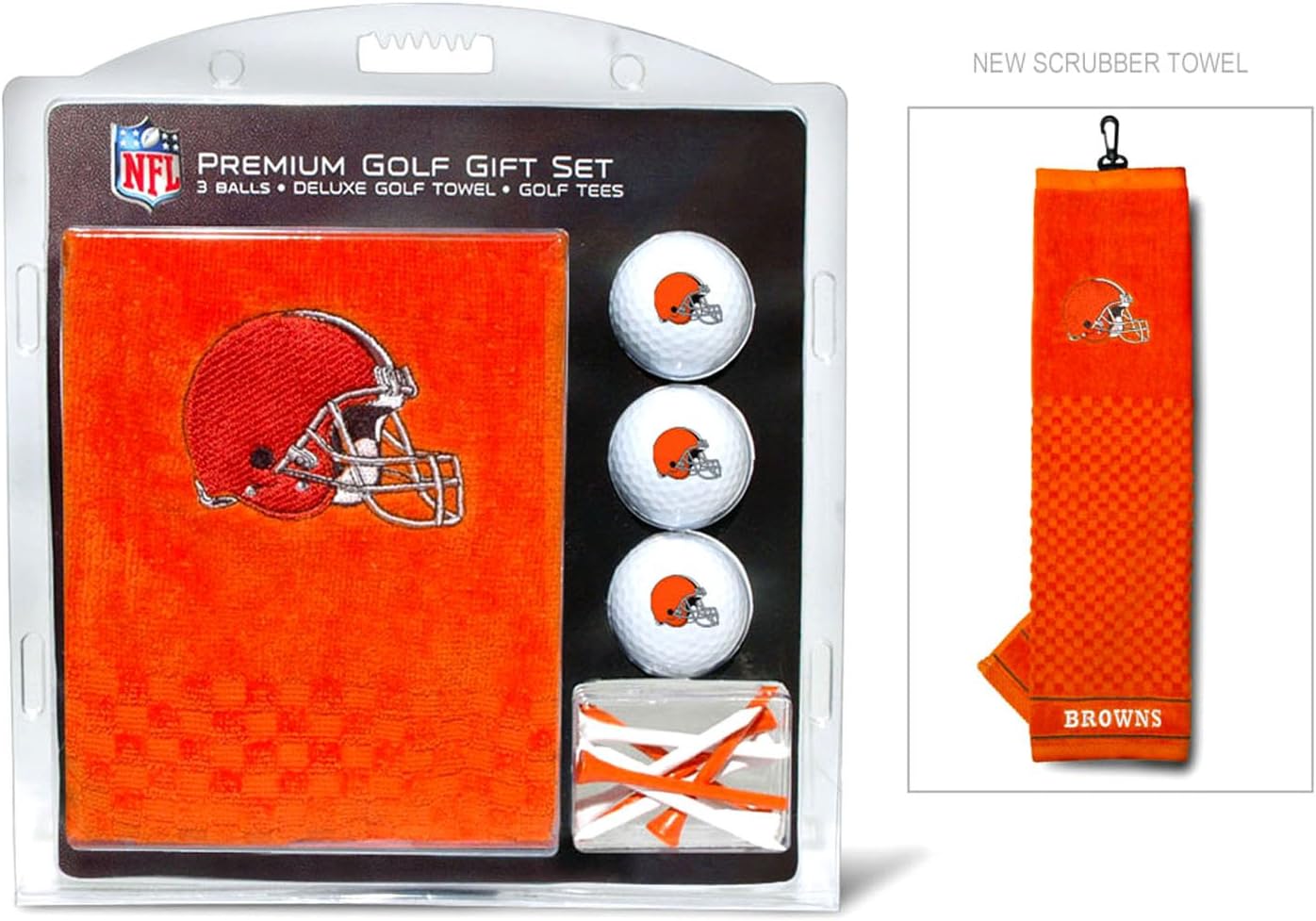 Detalle 2 de Team Golf NFL Cleveland Browns Gift Set with Embroidered Towel, 3 Golf Balls, and Regulation Tees