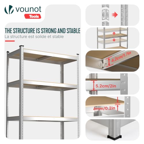 Thumbnail 3 de vounot Lot de 2 Étagères de Rangement en Acier Galvanisé à 5 Niveaux 180x90x40 cm – Charge Lourde