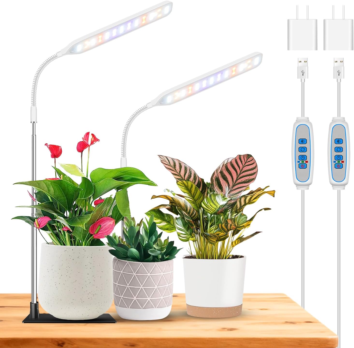 Detalle de Wolezek ZY-M10A Indoor Plant Grow Lights, 52 LEDs, Timer, 2-Pack