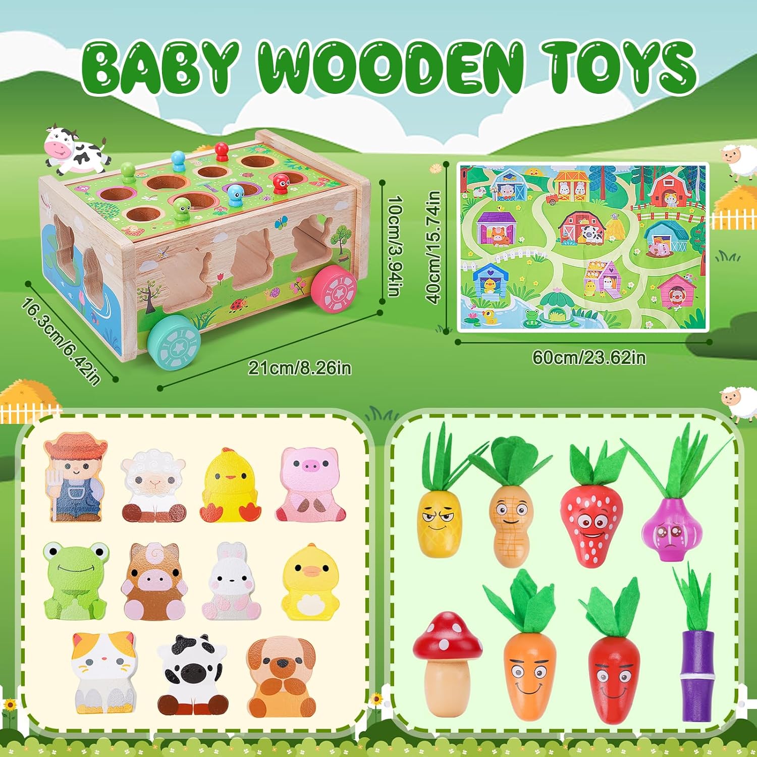 Detalle 2 de Montessori Wooden Farm Toys 12–18 months 🌳