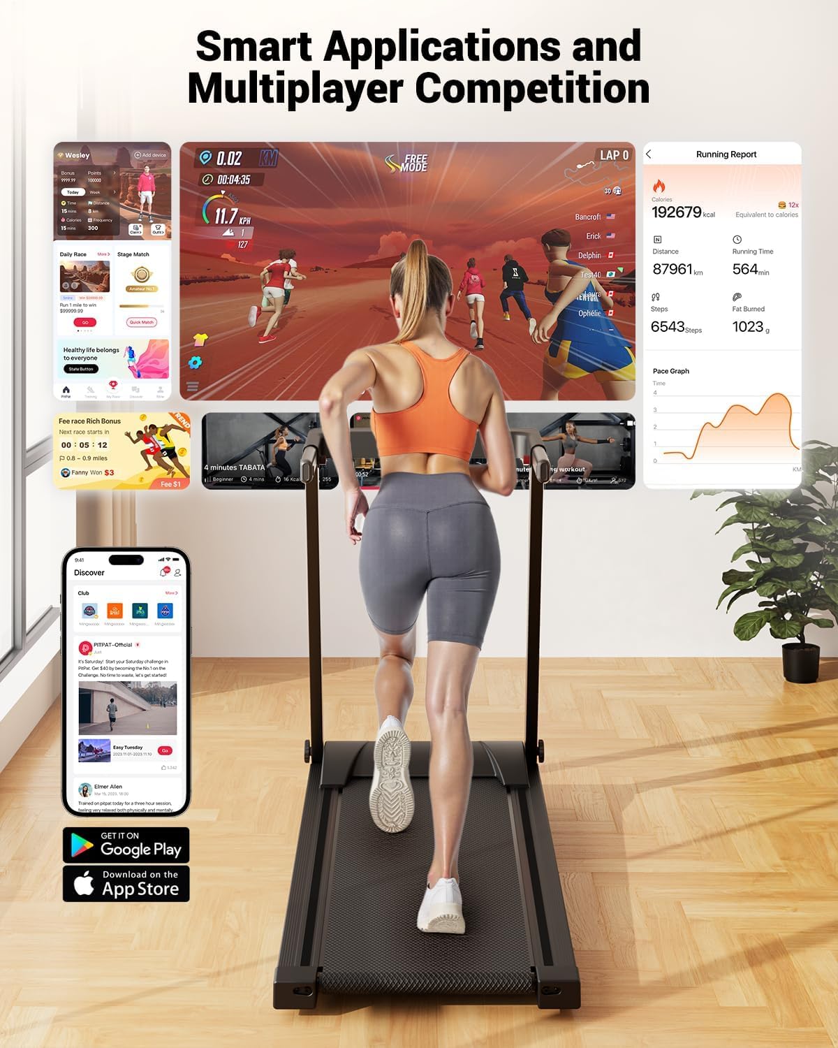 Detalle de DeerRun 3.5 HP Foldable Walking Pad Treadmill with Handrail and Smart App