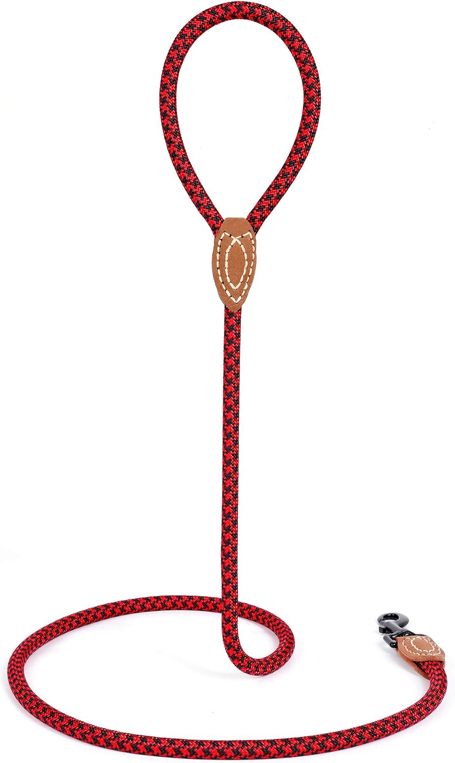 Detalle de Mile High Life Rope Leash with Genuine Leather Connection — 4 ft / 5 ft / 6 ft, Heavy‑Duty Lead for Medium & Large Dogs